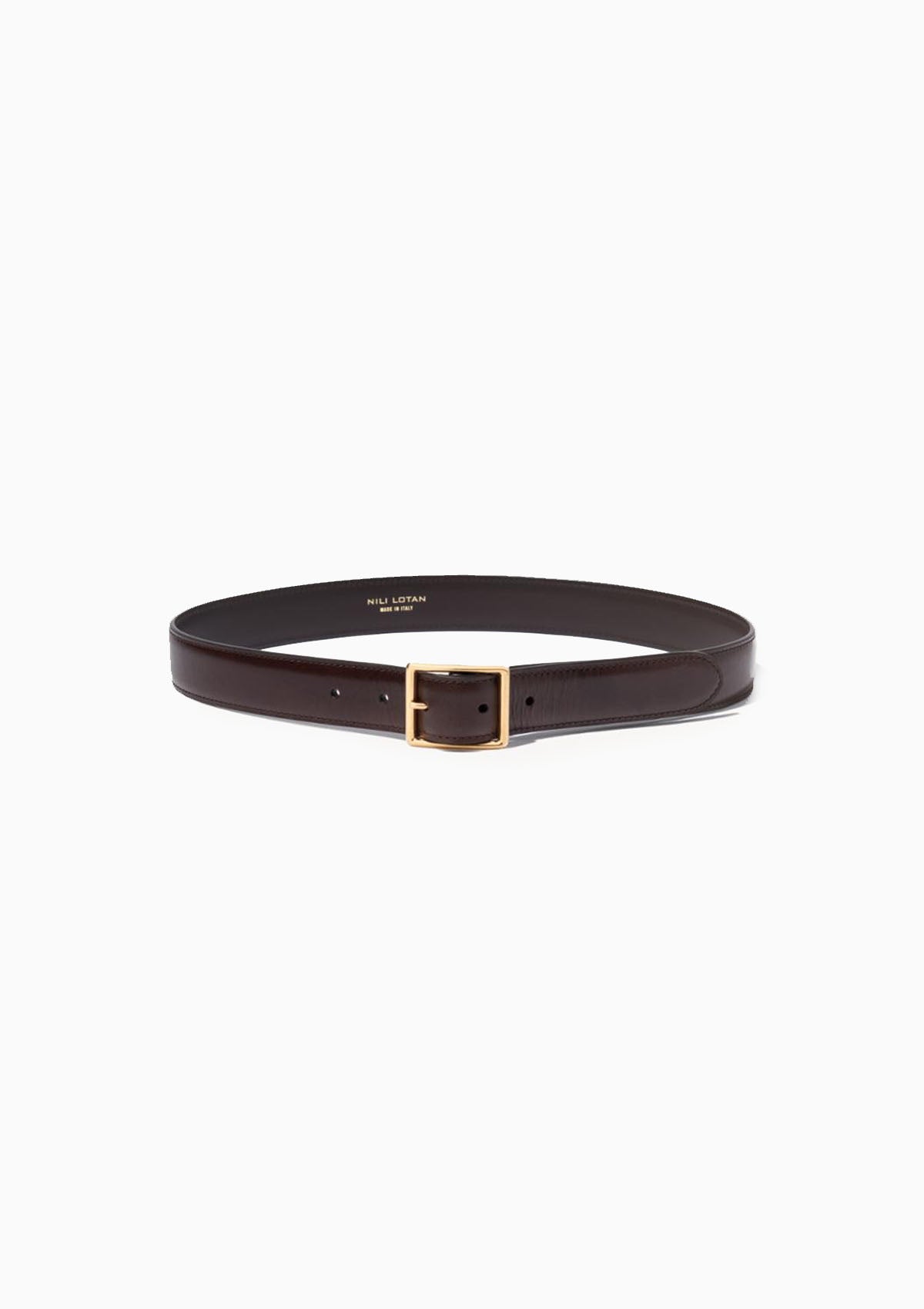 Nili Lotan Gabriele Belt in Espresso and antique gold buckle. Available at Diani.
