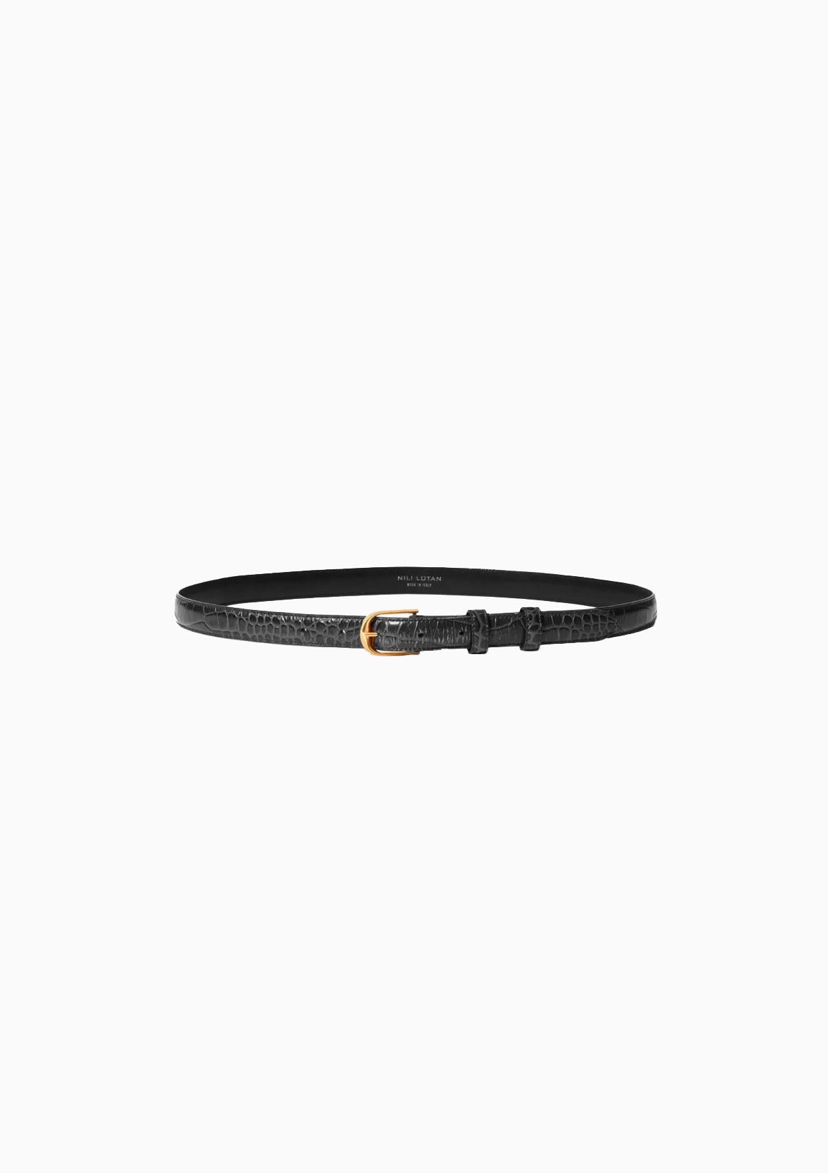 Jane Embossed Belt | Black/Shiny Brass