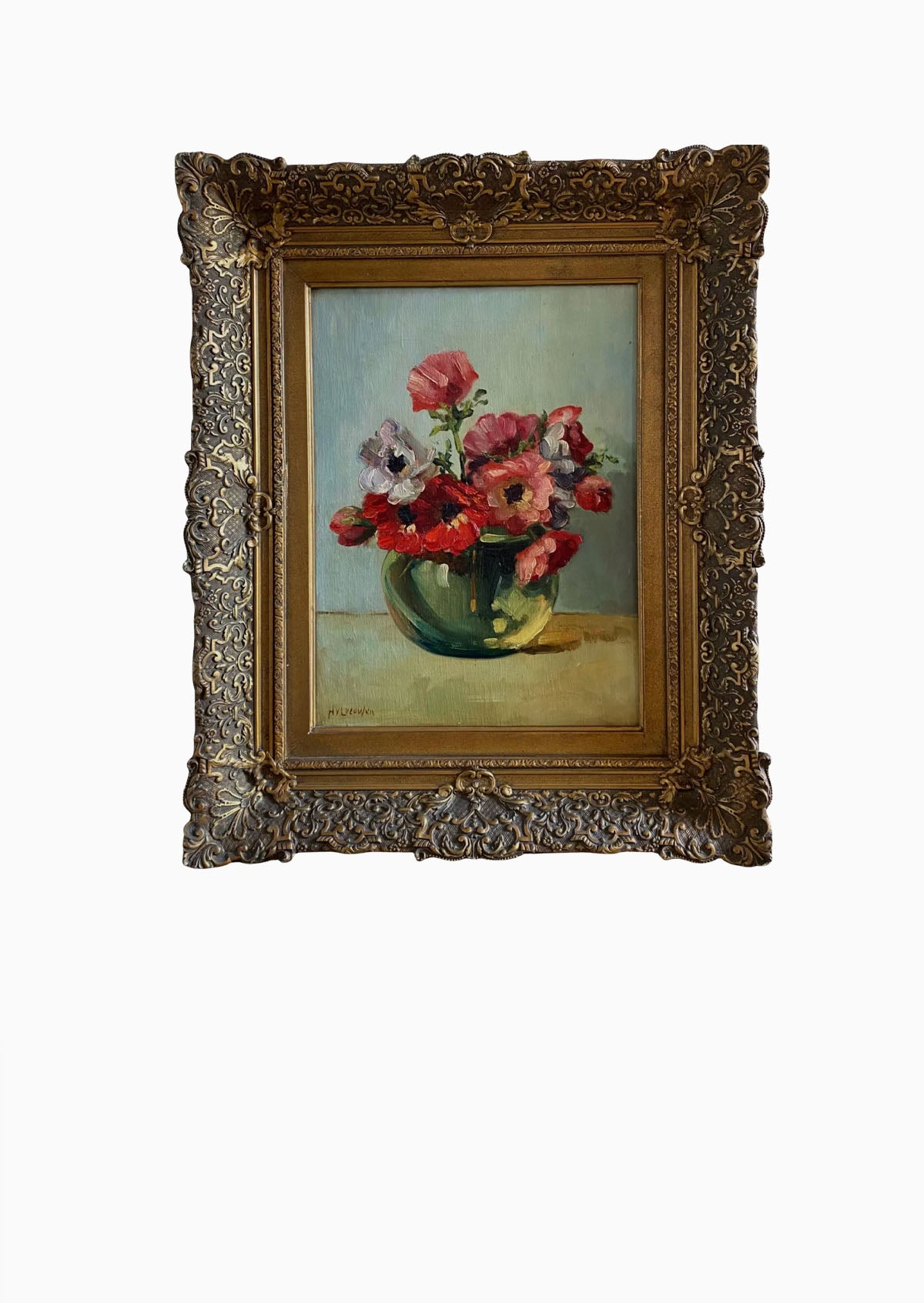 Original Antique Dutch Anemones Oil Painting