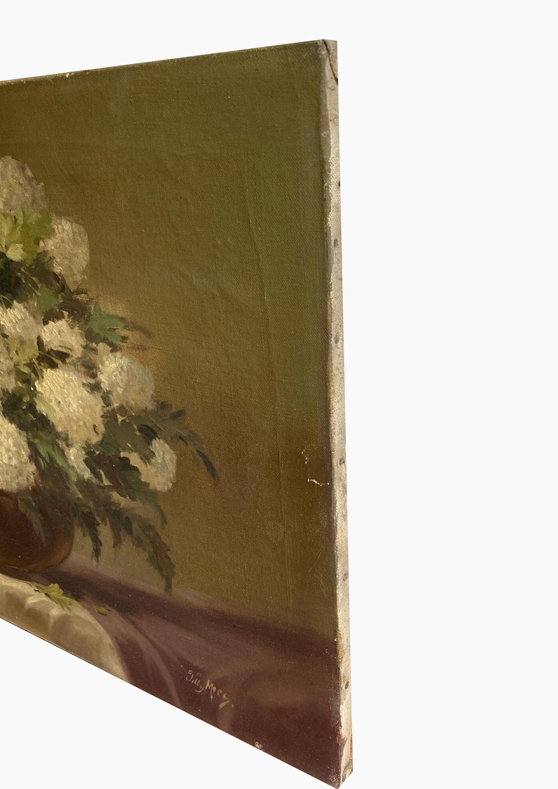 Original Antique Dutch "Snowball" Flower Oil Painting | 15.5" x 23.5"