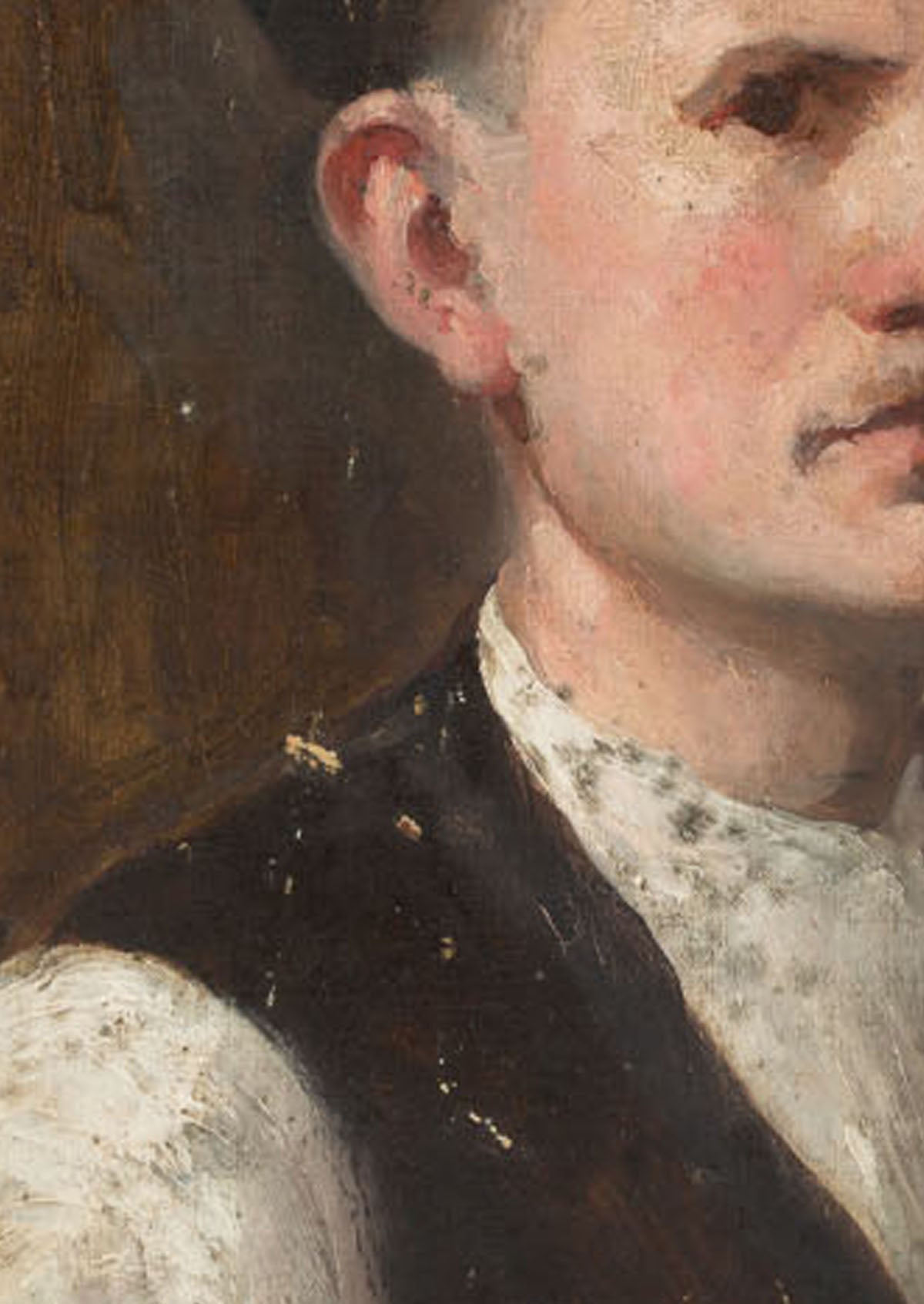 Original Antique French Self Portrait Oil Painting | 13.75"x10.75"