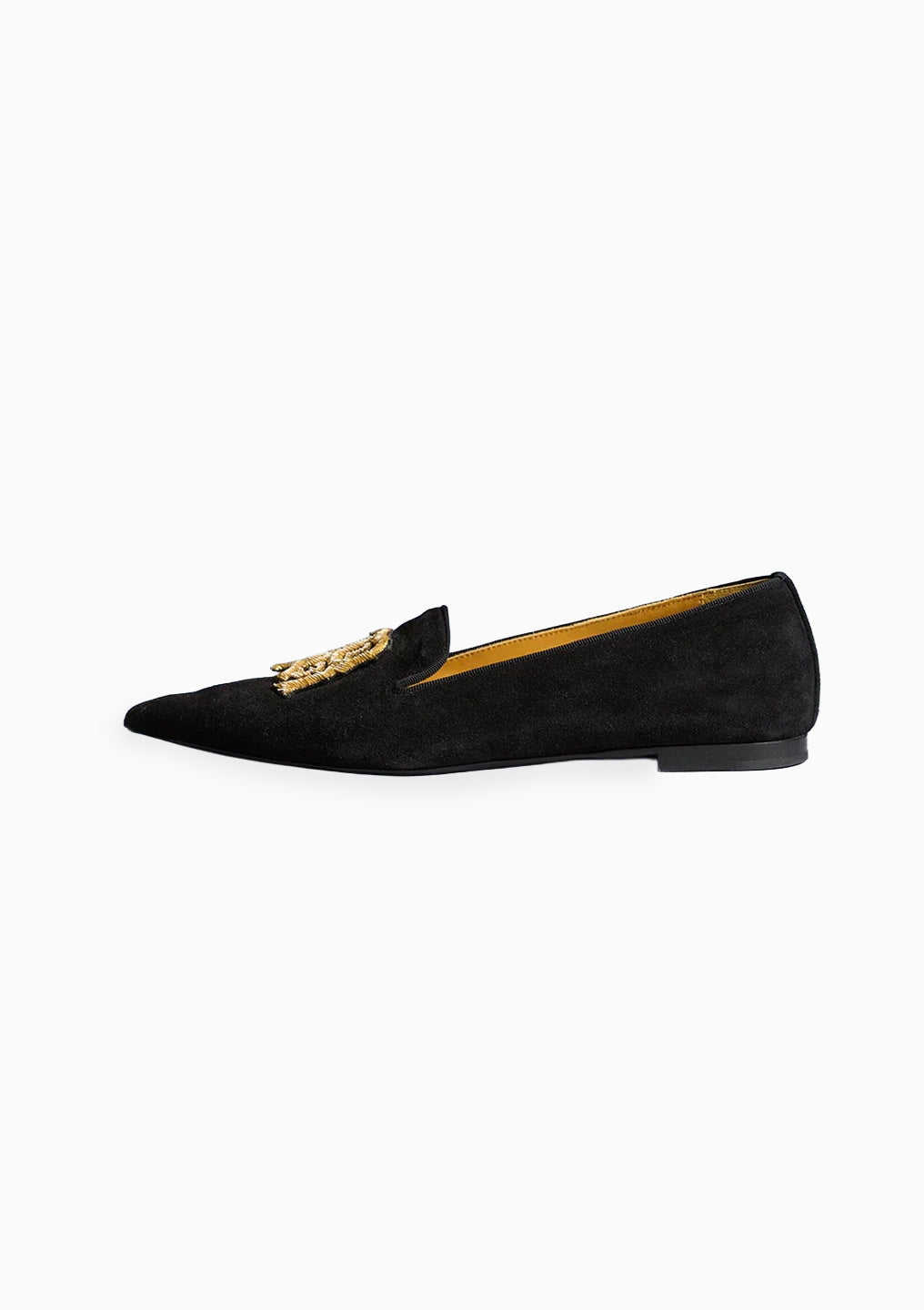 Pointy Toe Slipper With Logo | Black Suede