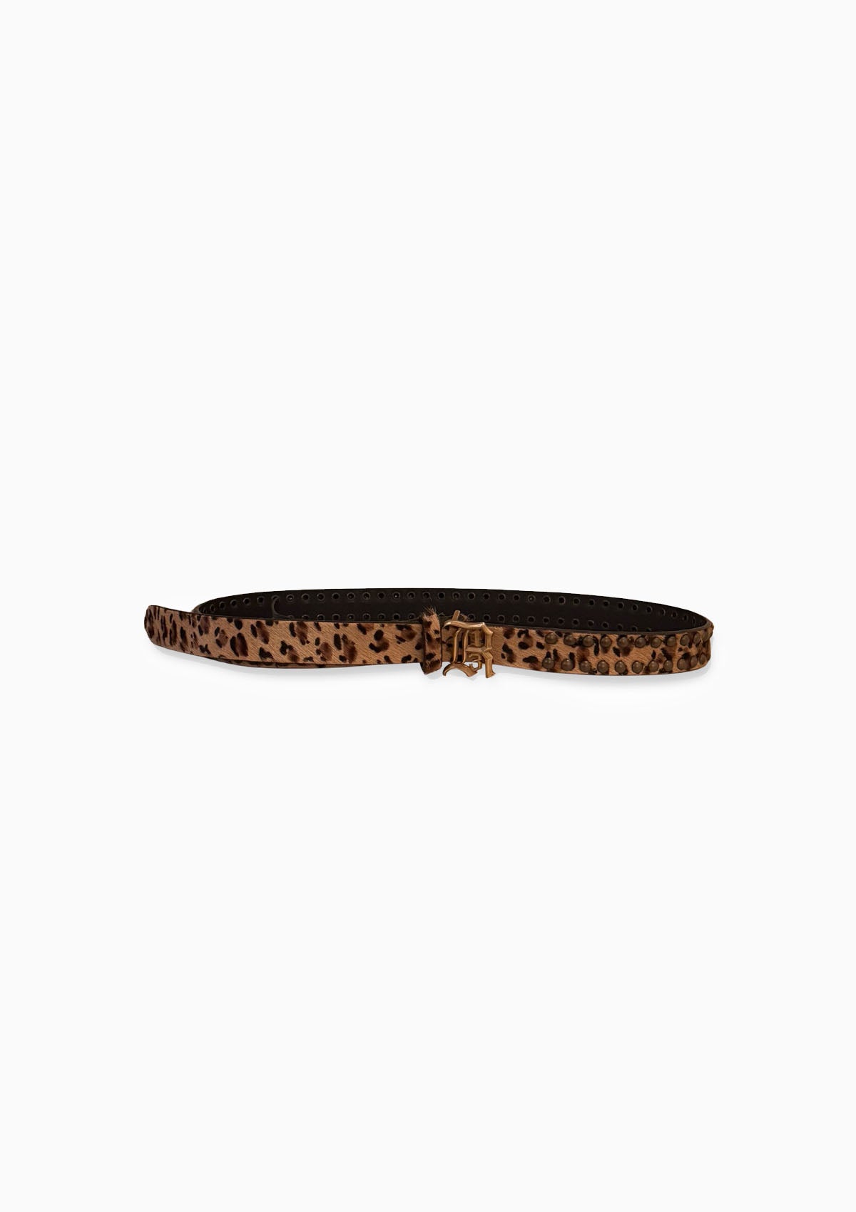 Slim R13 Logo Belt | Brown Leopard/Brass