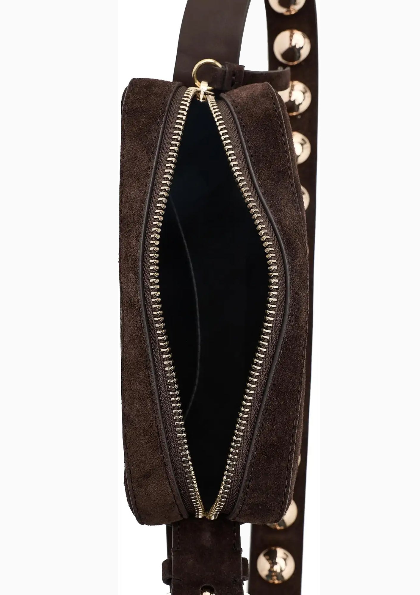 Tally Studded Camera Bag | Brown Suede
