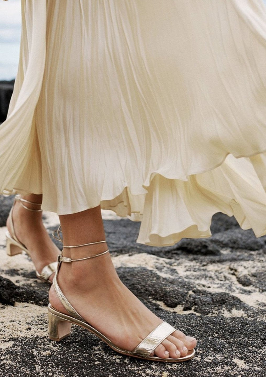 Jackie Mid Heel Sandal | Champagne