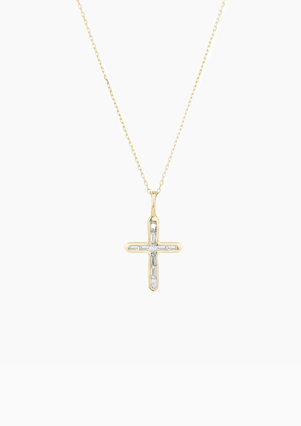 Baguette Cross Necklace | Yellow Gold
