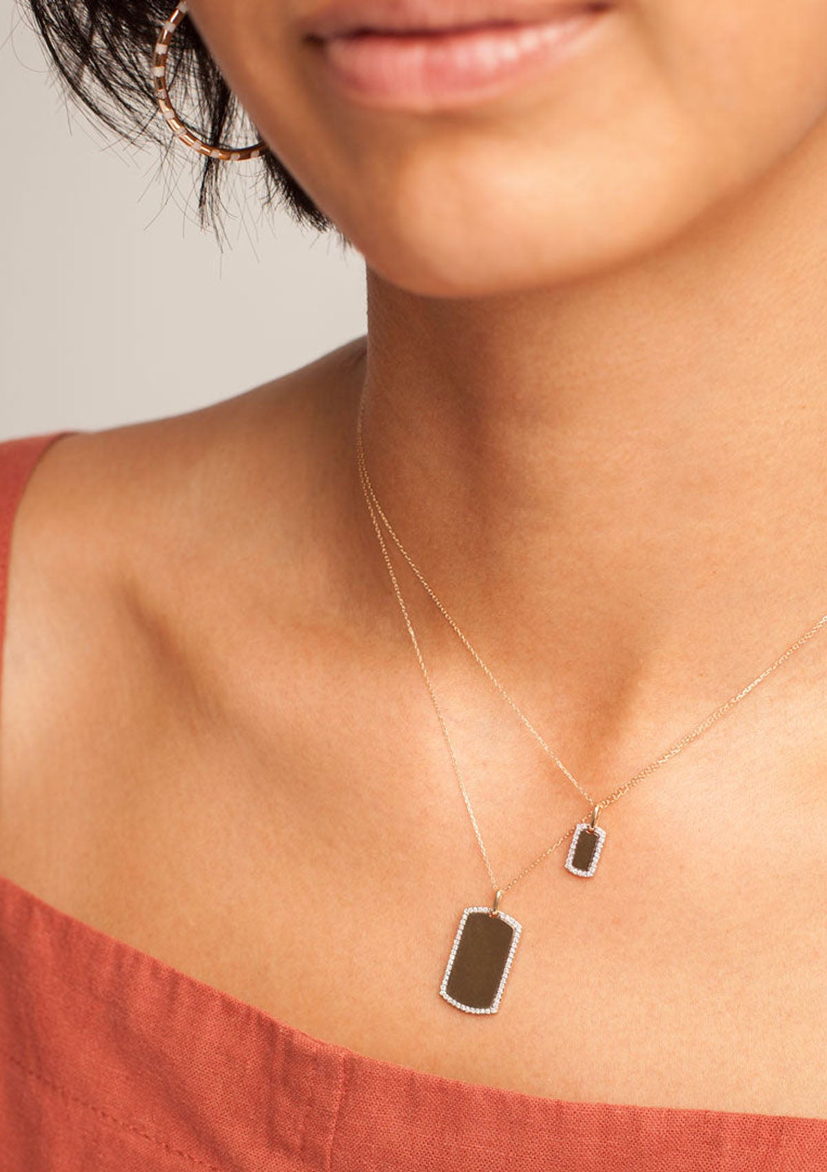 Tiny Pave Dog Tag Necklace | Yellow Gold