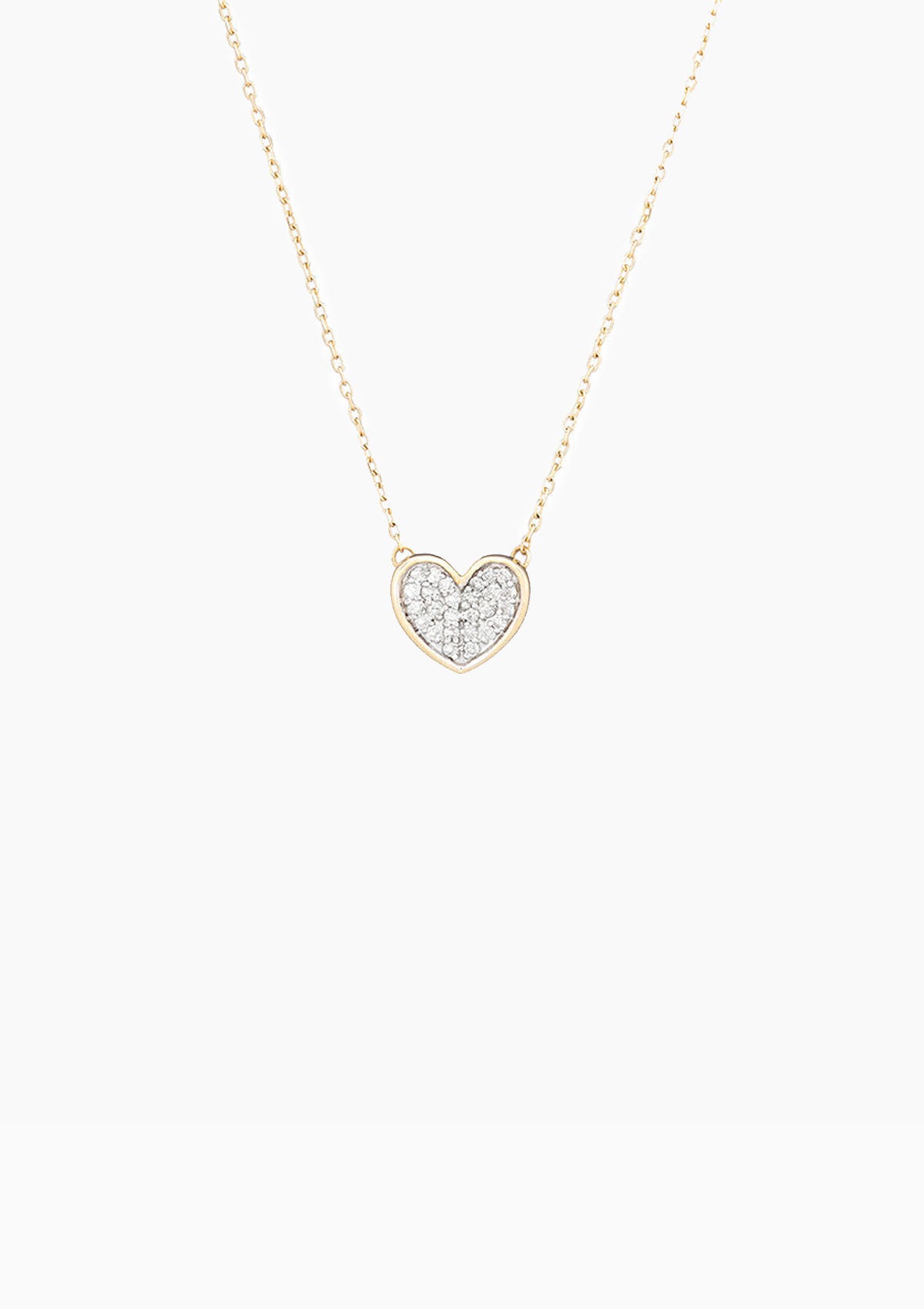 Tiny Pave Folded Heart Necklace | Yellow Gold