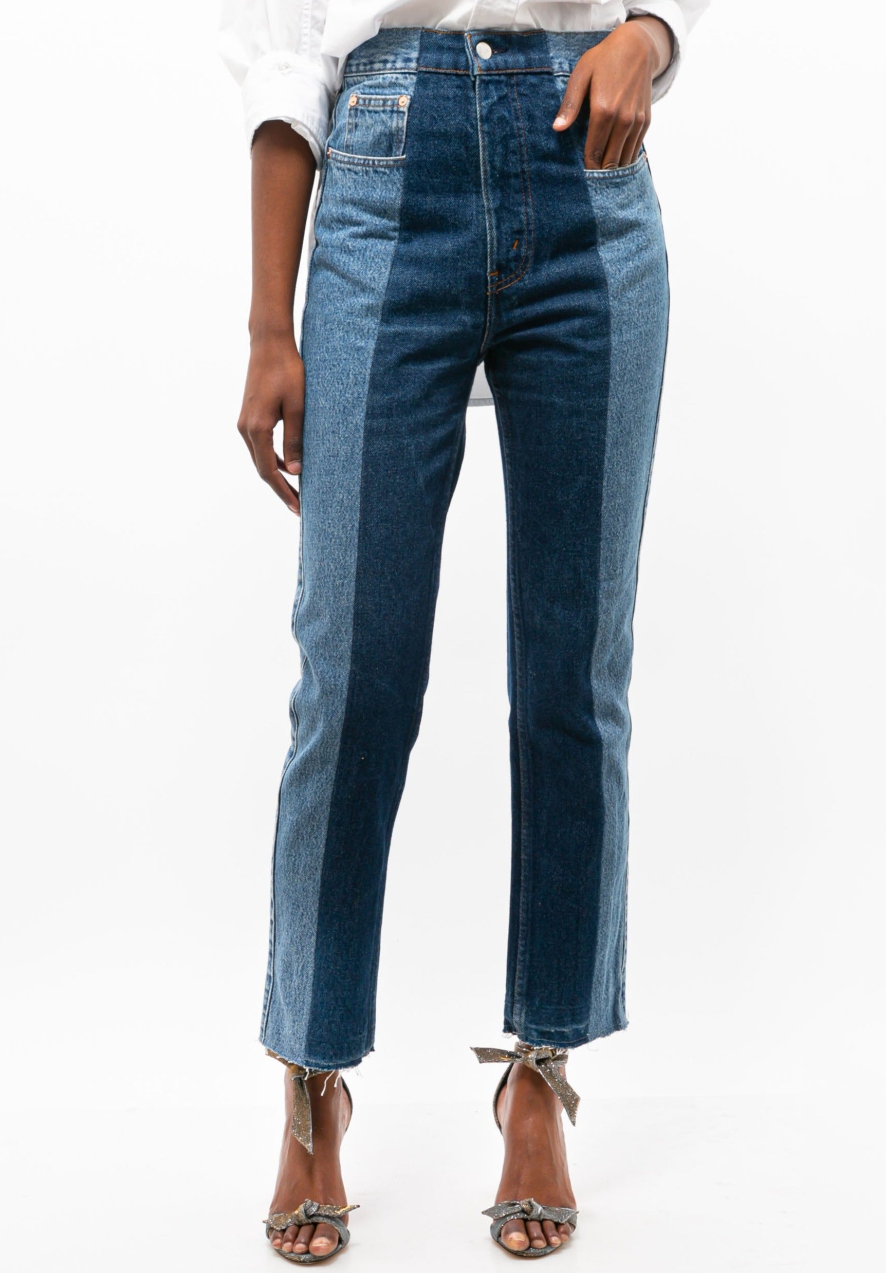 The Twin Straight Leg Jean | Mid/Dark Blue Contrast