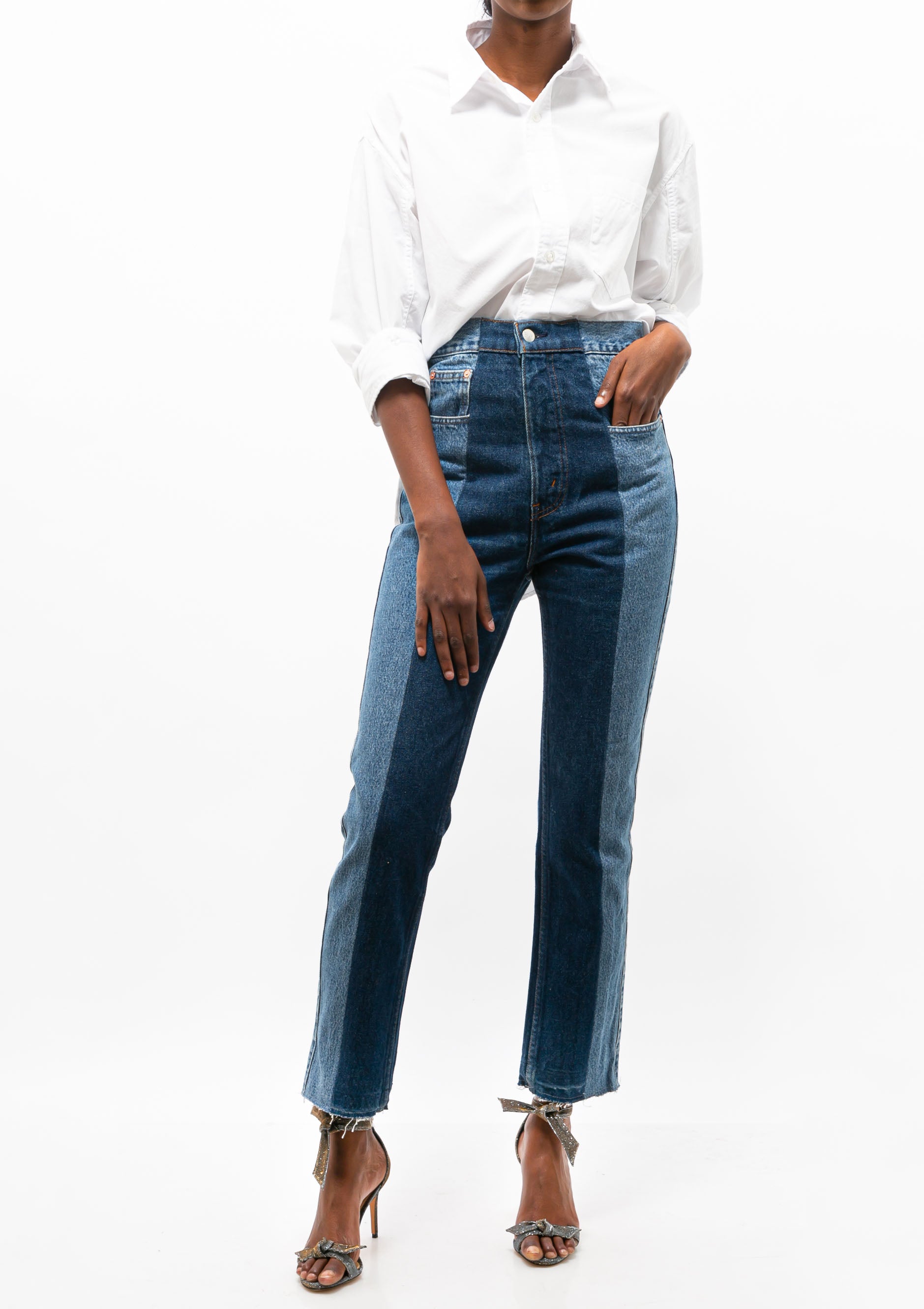 The Twin Straight Leg Jean | Mid/Dark Blue Contrast