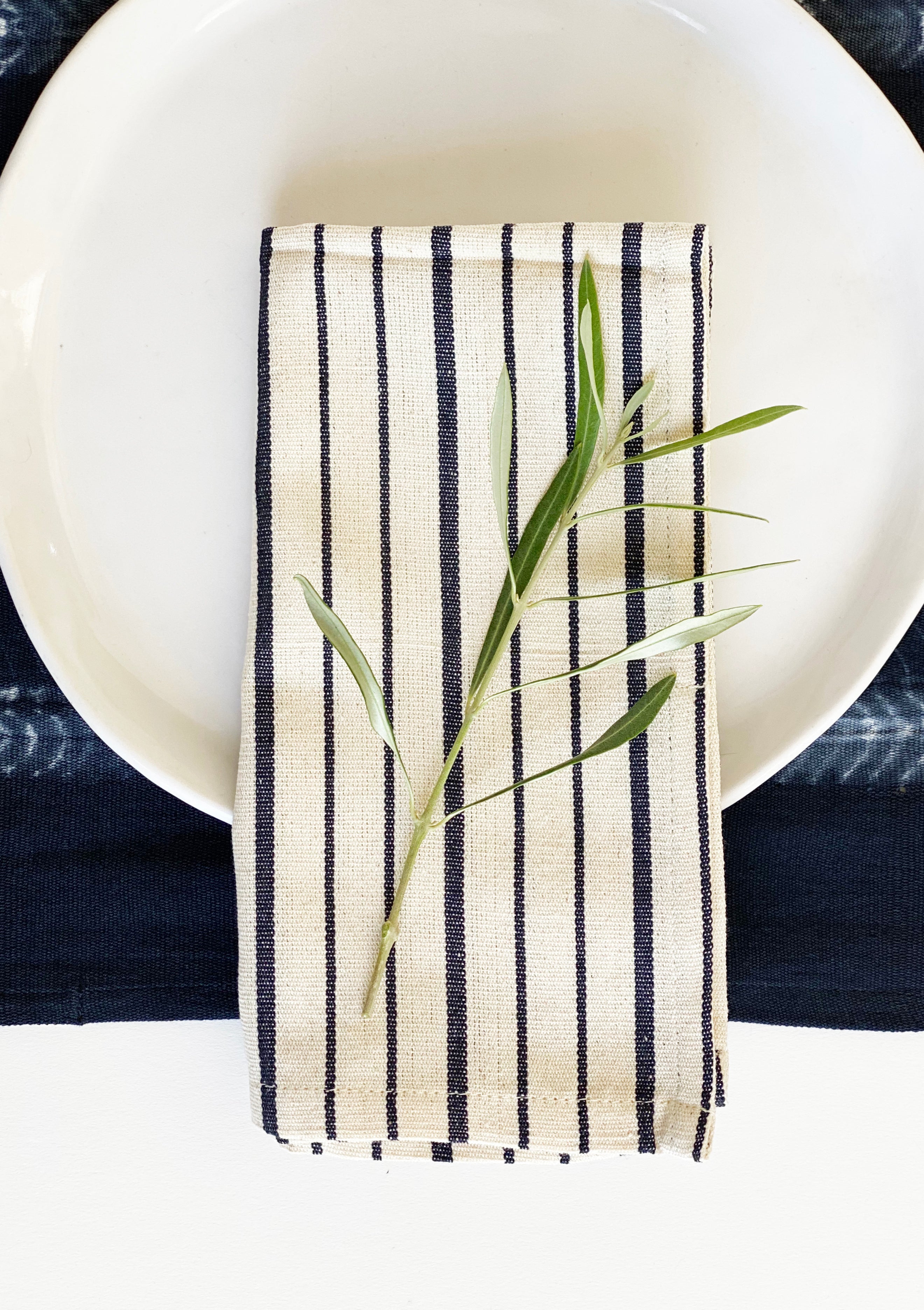Napkin | Natural/Navy Triple Stripe
