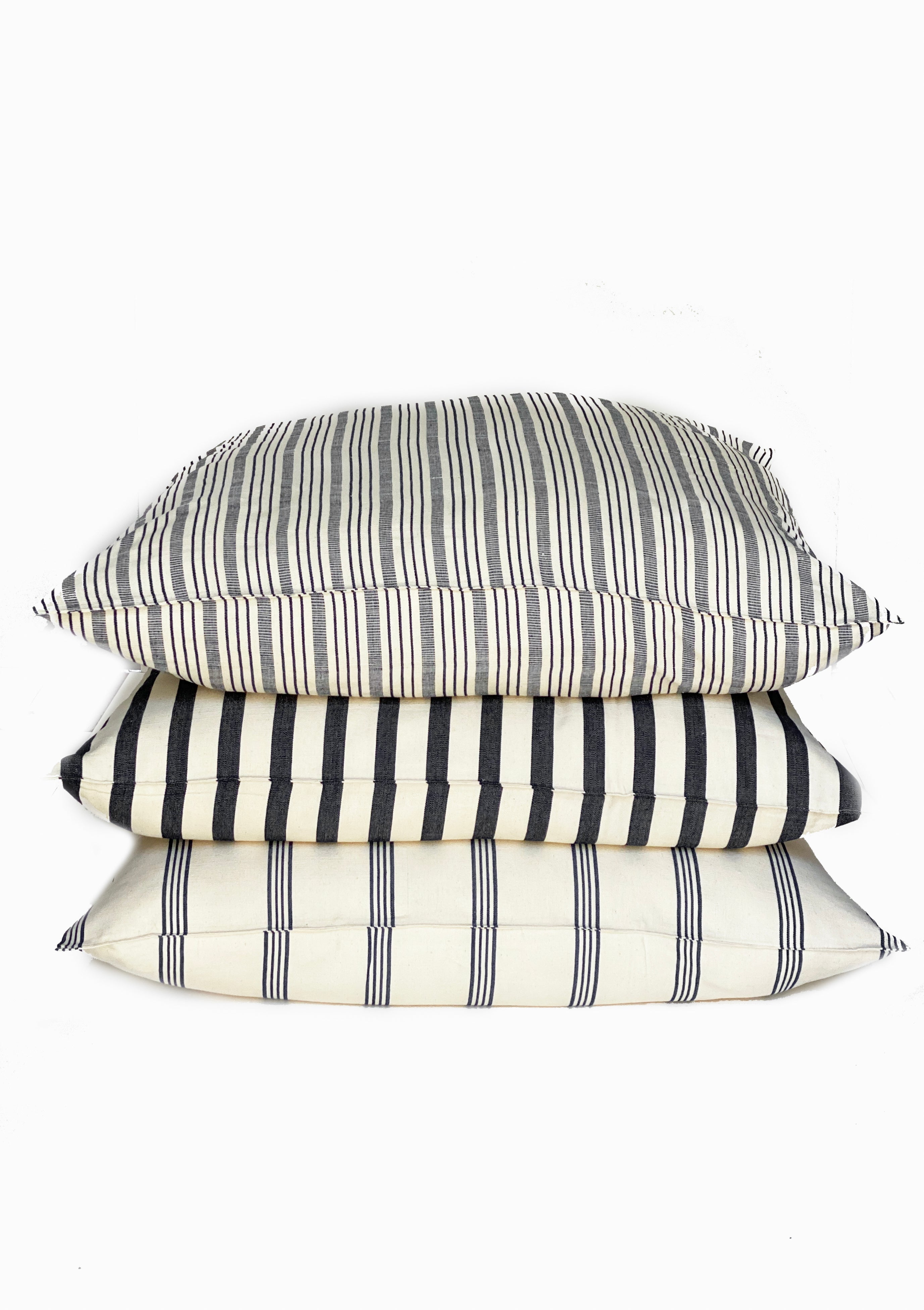 Floor Cushion, Natural/Blue Quad Stripe | 32" x 32"