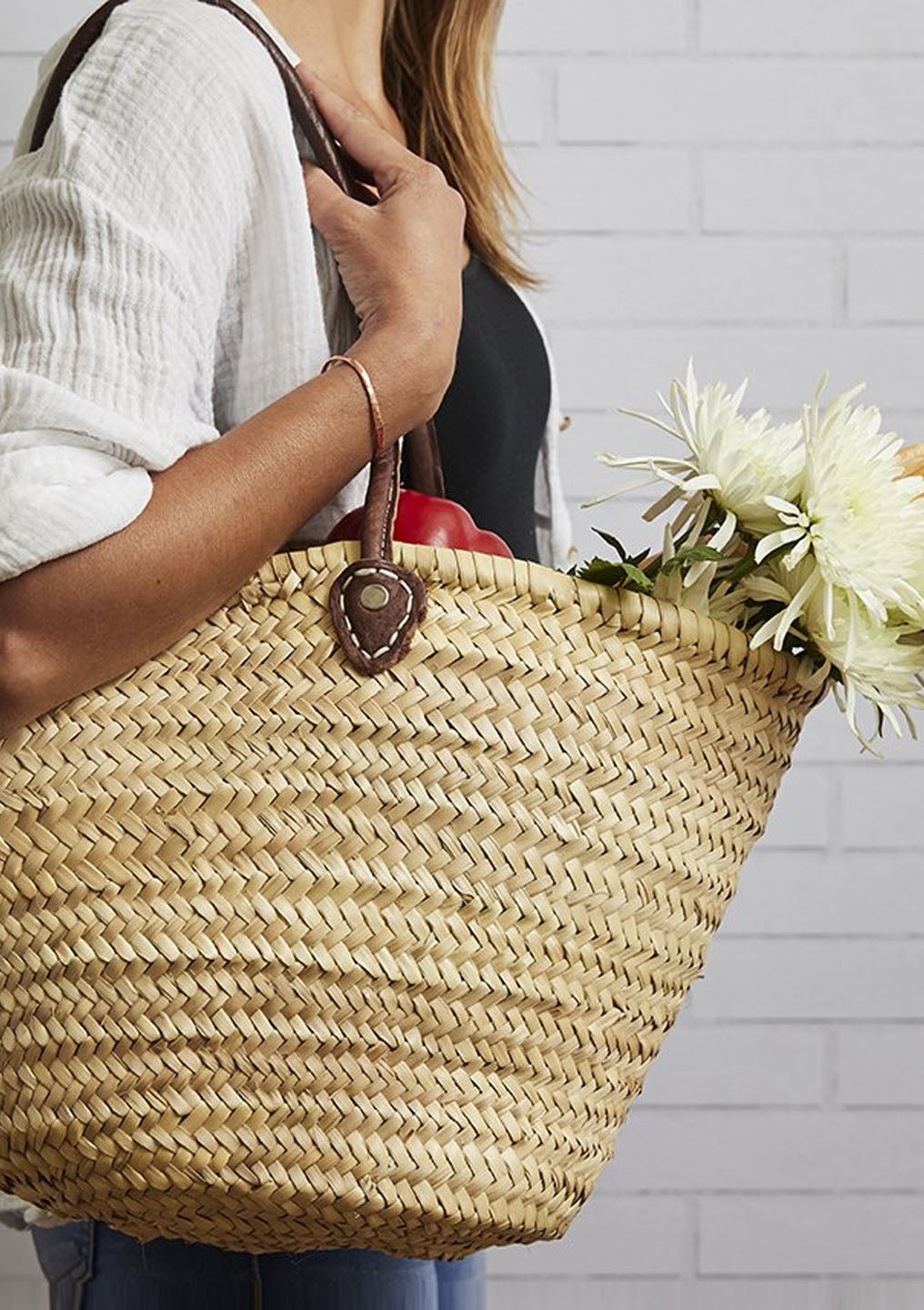 Leather Strap Shopping Basket