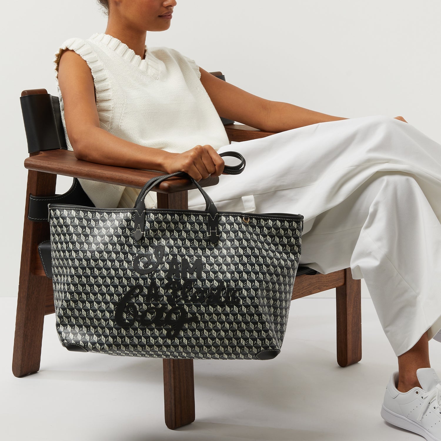 I Am A Plastic Bag Motif Tote Recycled Canvas | Charcoal