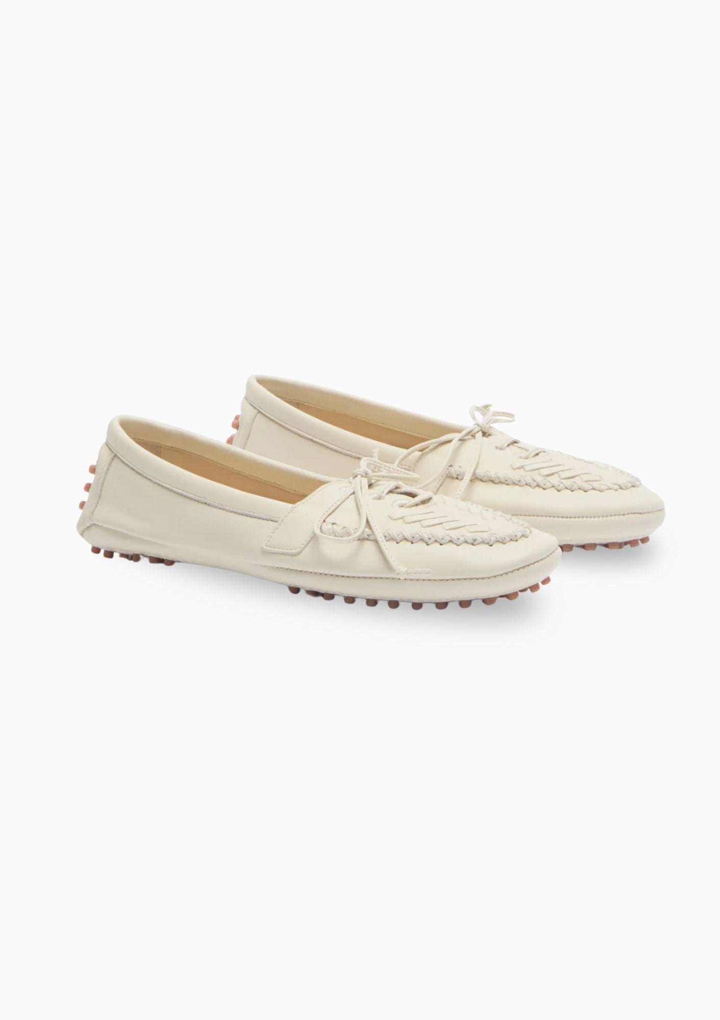 Driver Moccasin | Ecru Leather Embroidered