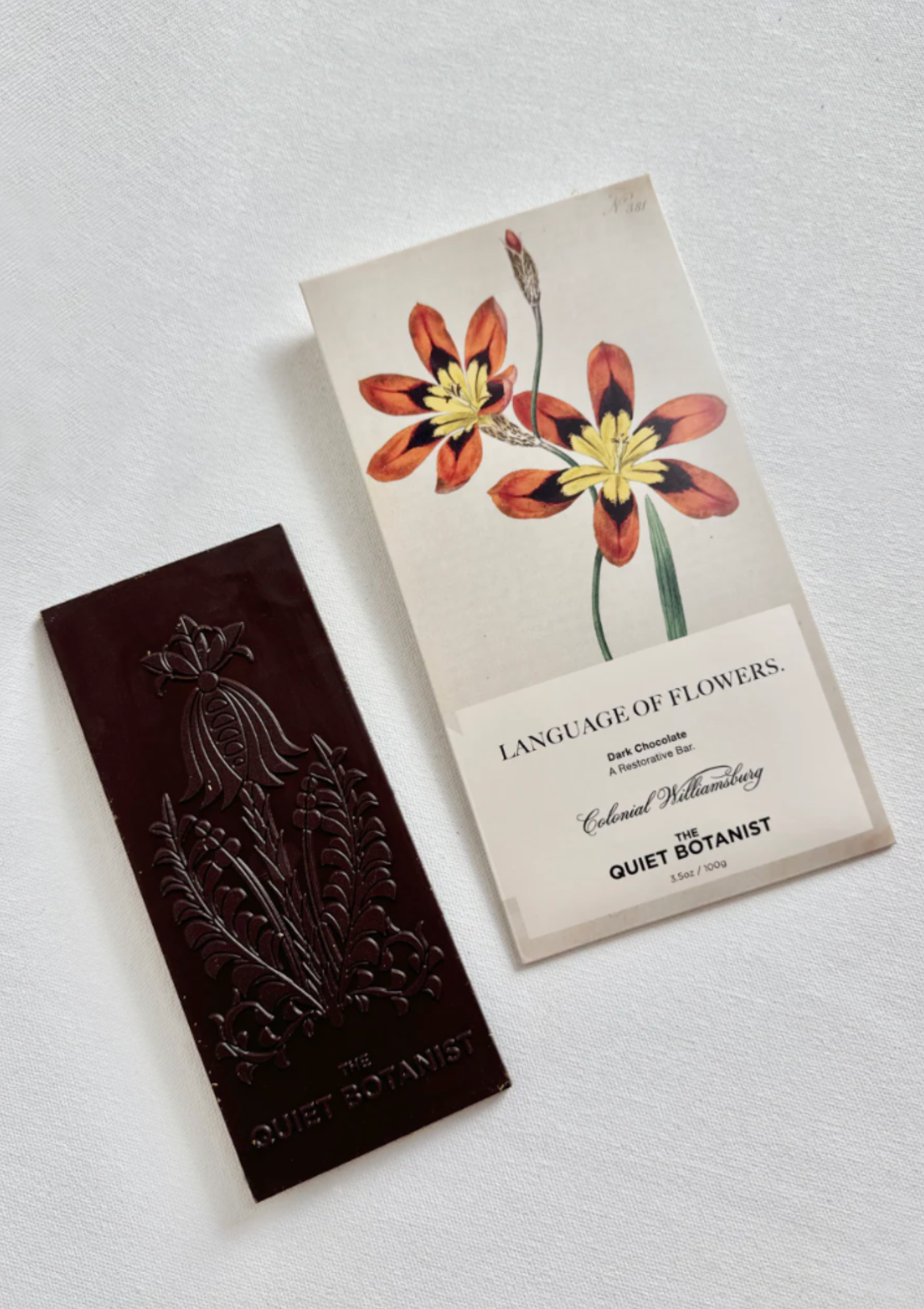 From Colonial Williamsburg, The Quiet Botanist Language of Flowers Chocolate bar, available at Diani.