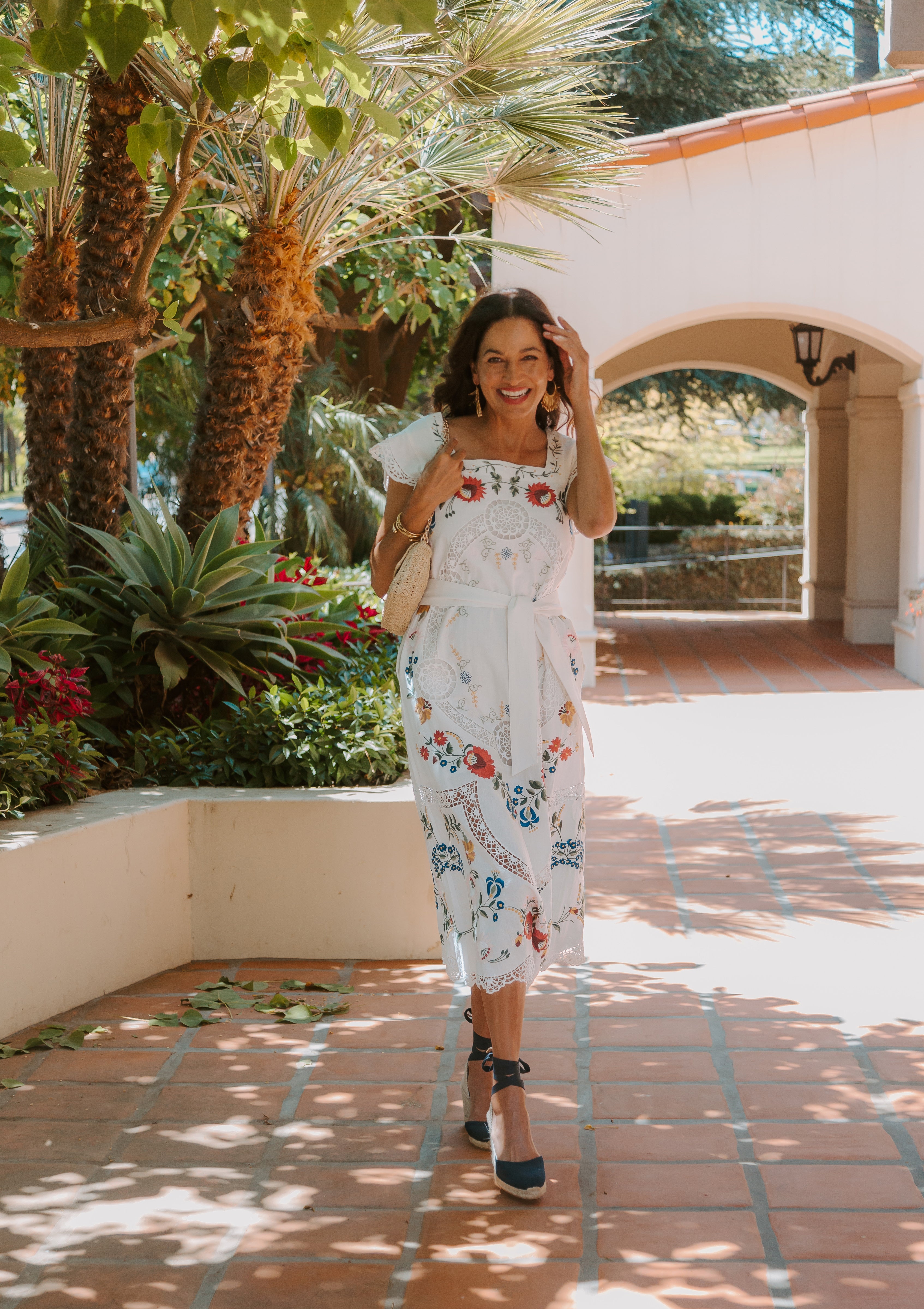Celia Embroidery Tank Midi Dress | Cream