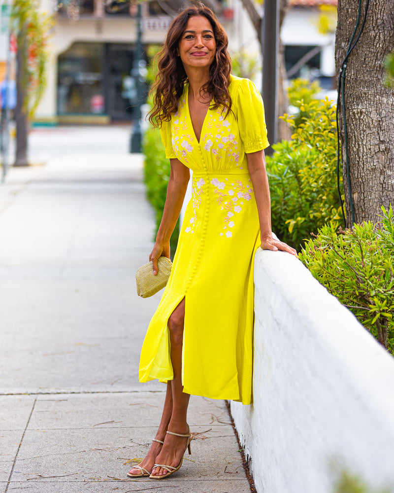 Lea Dress | Bright Lemon Embroidered