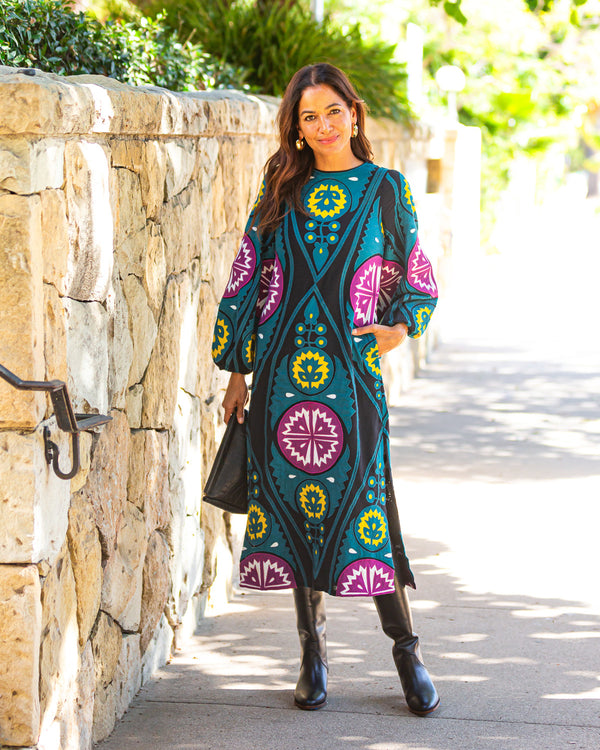 Gael Applique Long Sleeve Dress | Teal