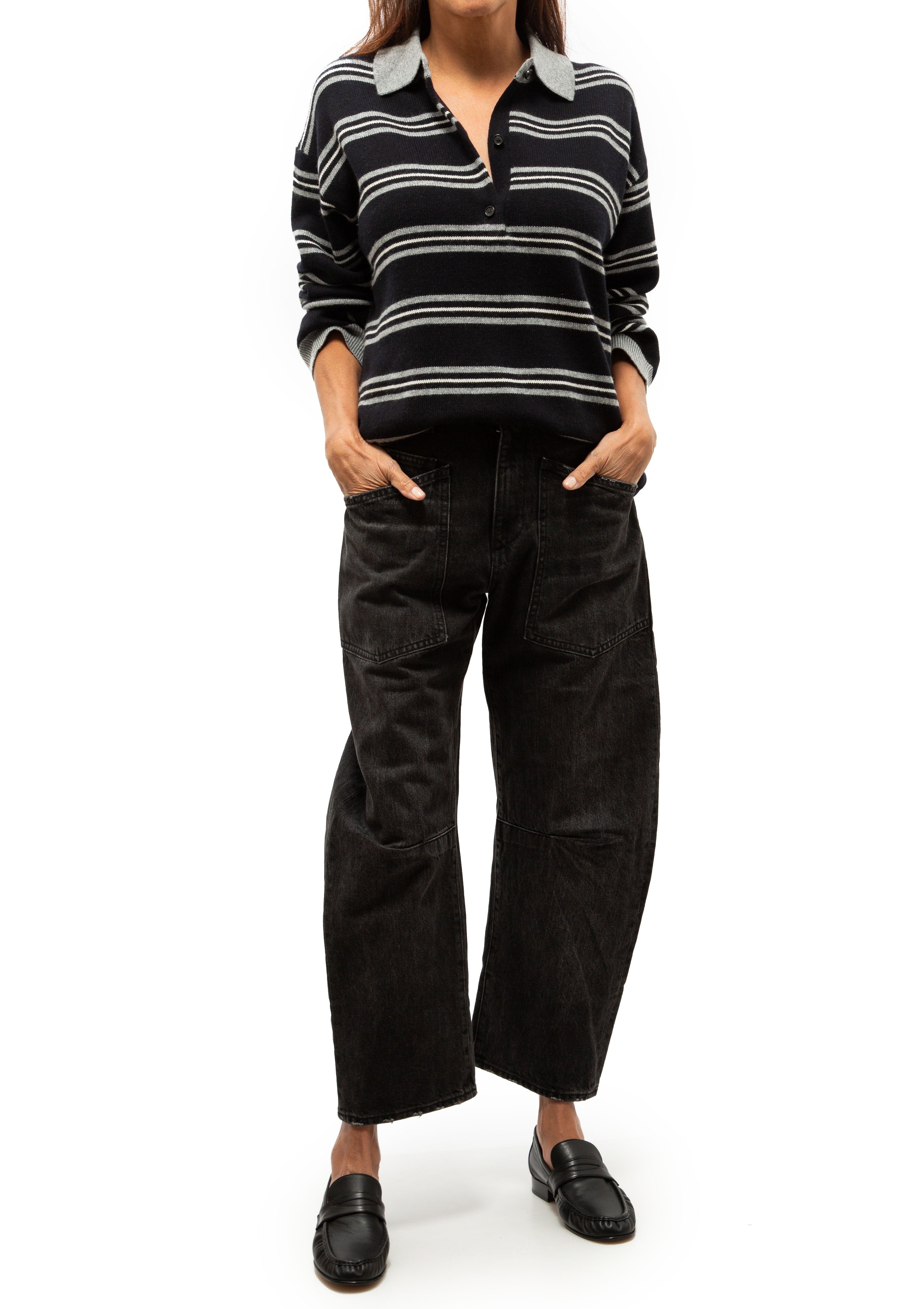 Galvez Stripe Polo | Dark Navy/Grey Stripe