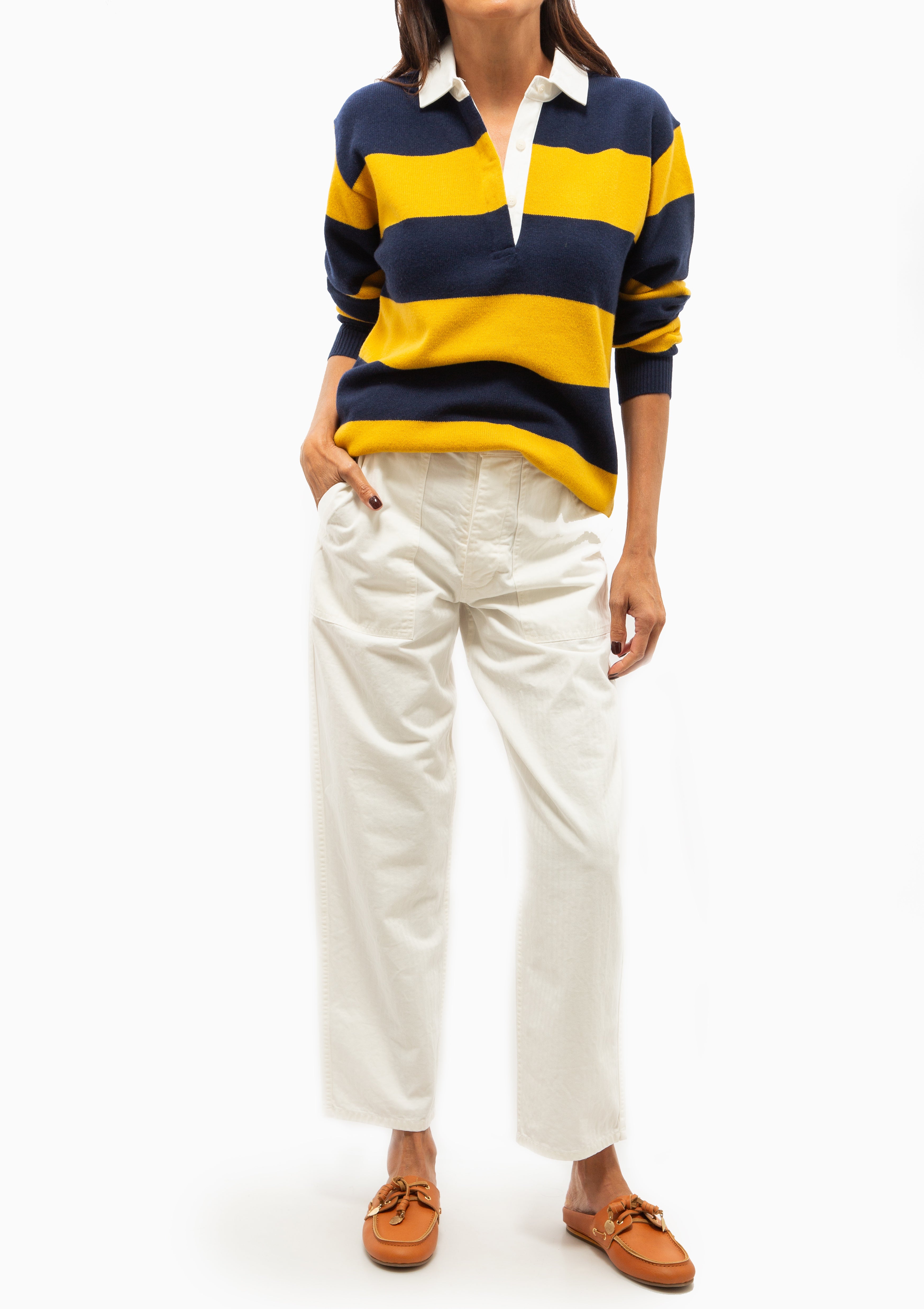 Rashida Rugby Sweater | Navy/Amber Stripe