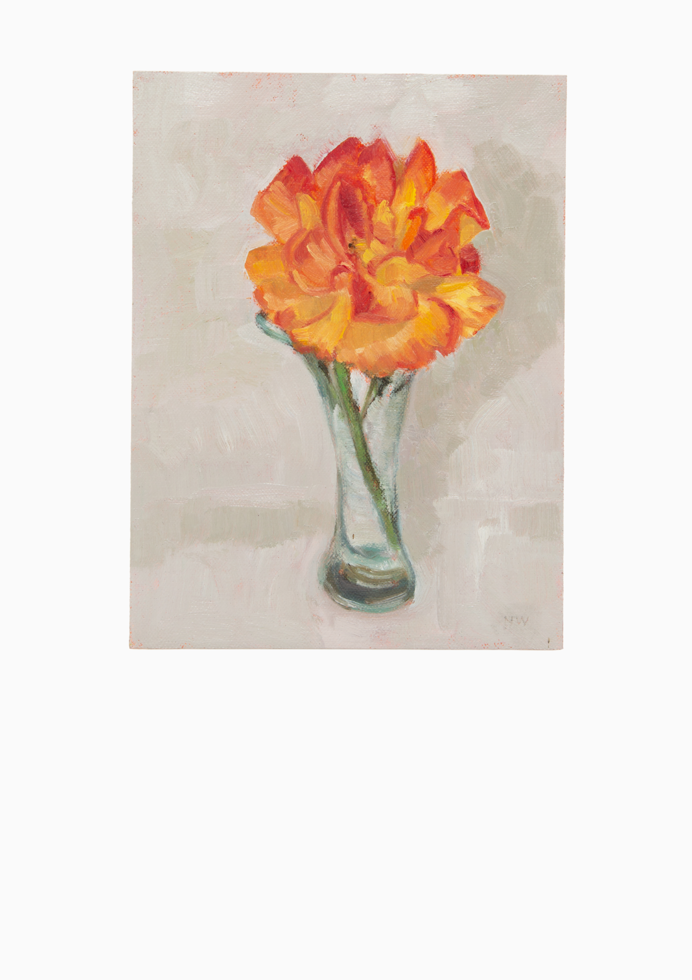 Orange Red Rose Oil Painting On Panel | 8"x6"