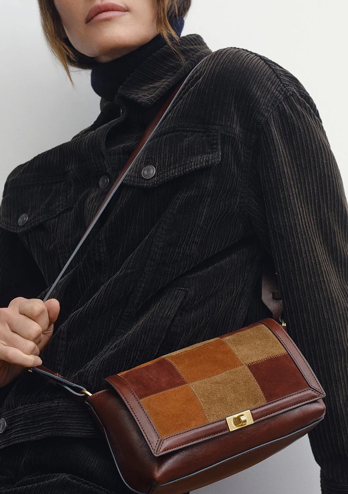 Mortimer Patchwork Suede Crossbody | Terrier Brown