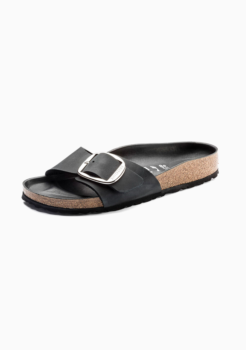 Madrid Big Buckle Sandal | Black Oiled Leather