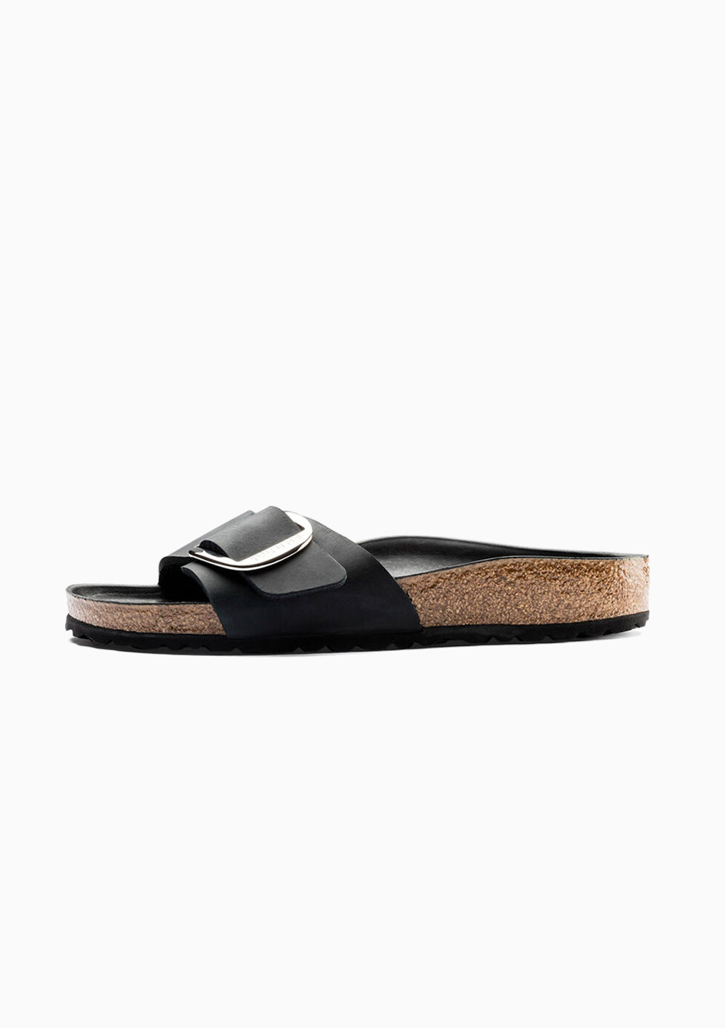 Madrid Big Buckle Sandal | Black Oiled Leather