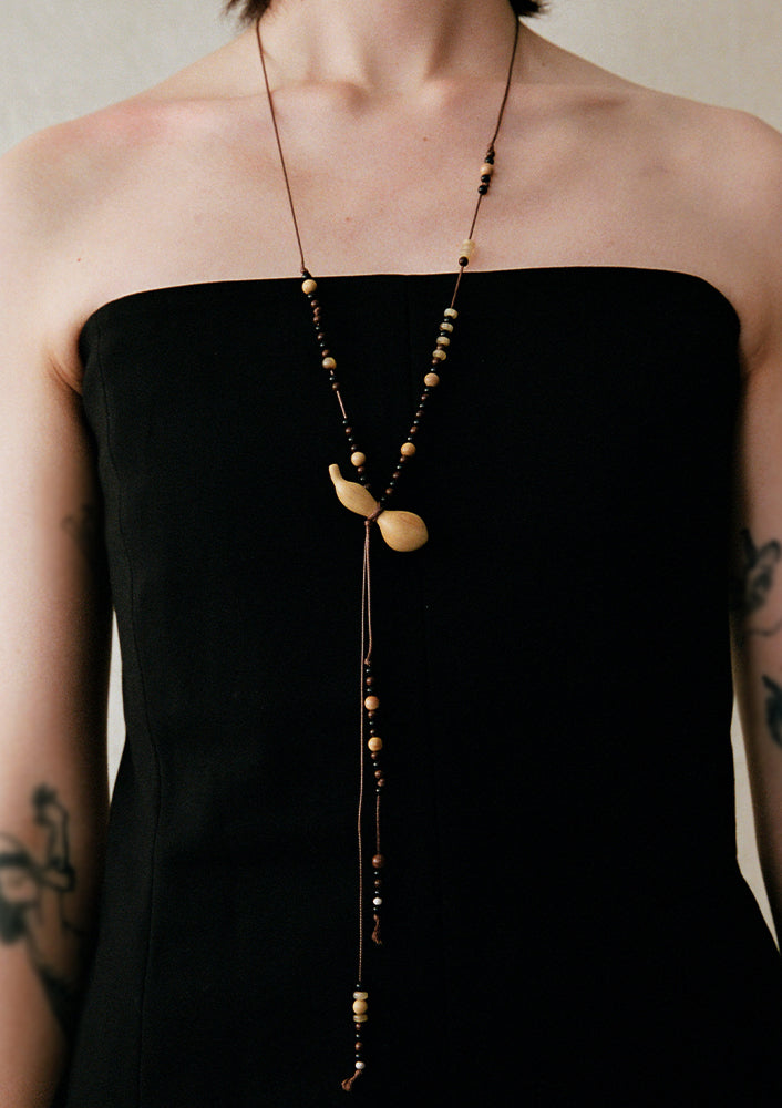 Hidden Gold, Boxwood Drawstring Necklace