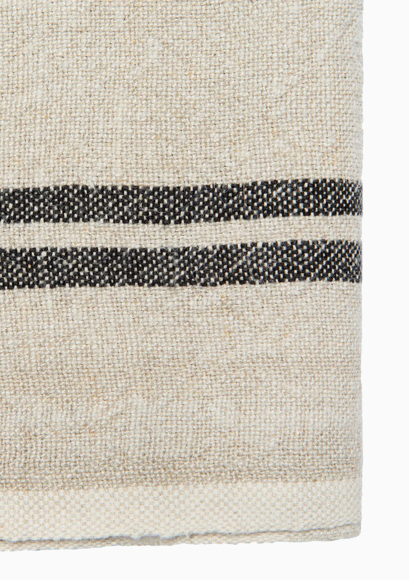 Vintage Linen Towels Set of 2, Natural/Black