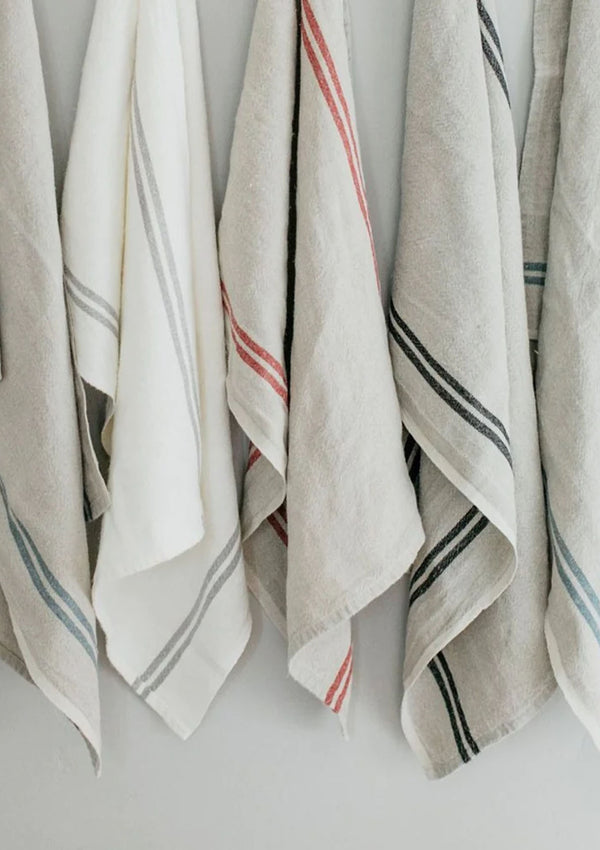 Vintage Linen Towels Set of 2 | Natural/Blue