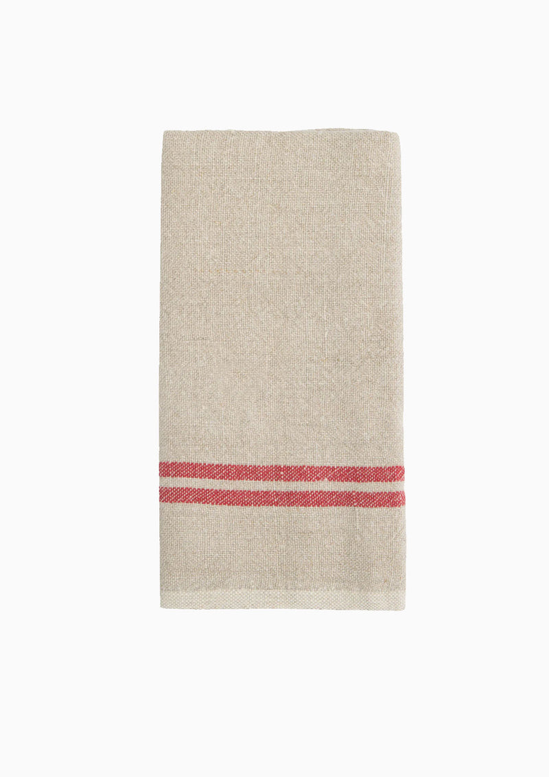 Vintage Linen Towels Set of 2 | Natural/Red