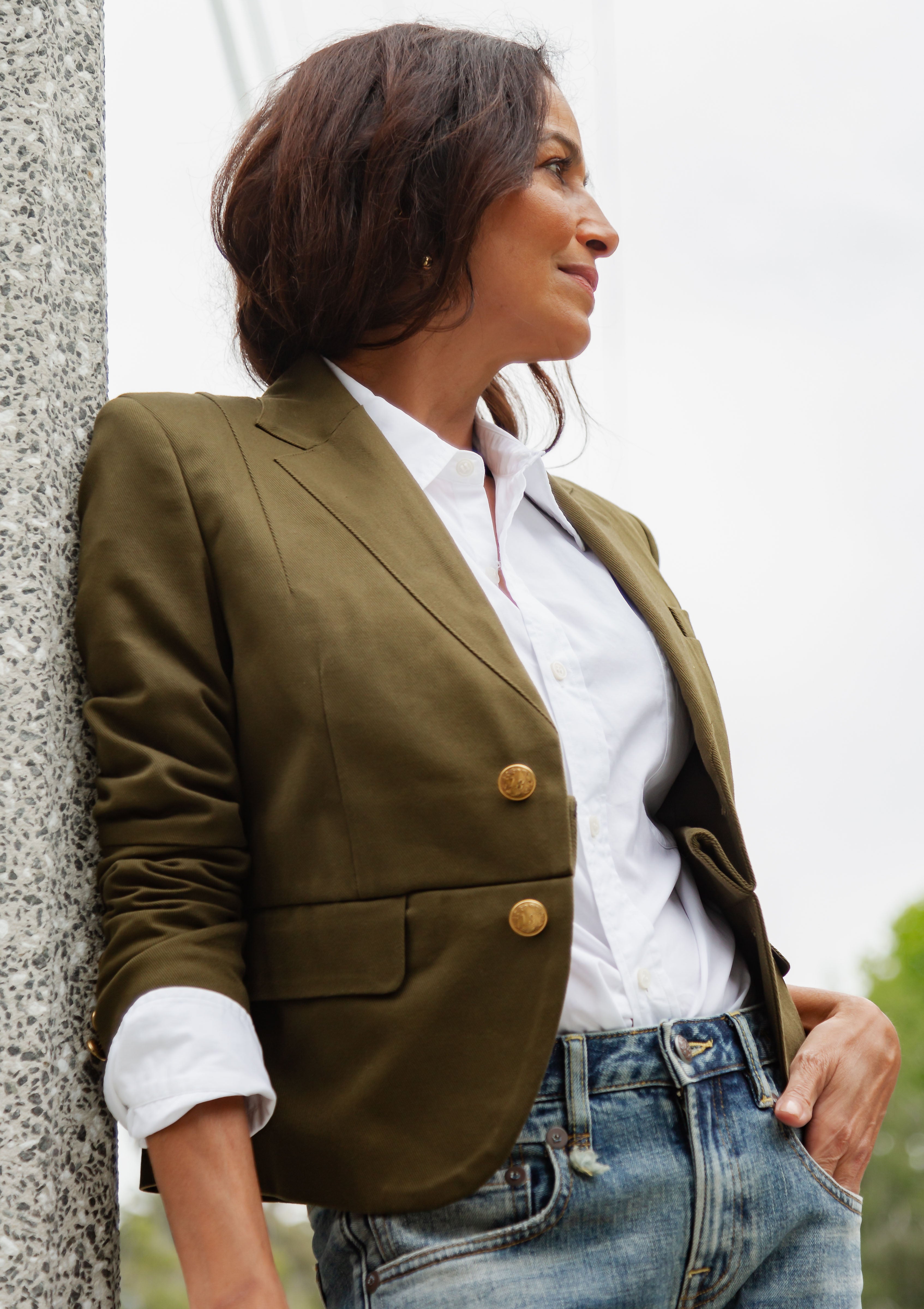Pleated Boyfriend Blazer | Olive Green