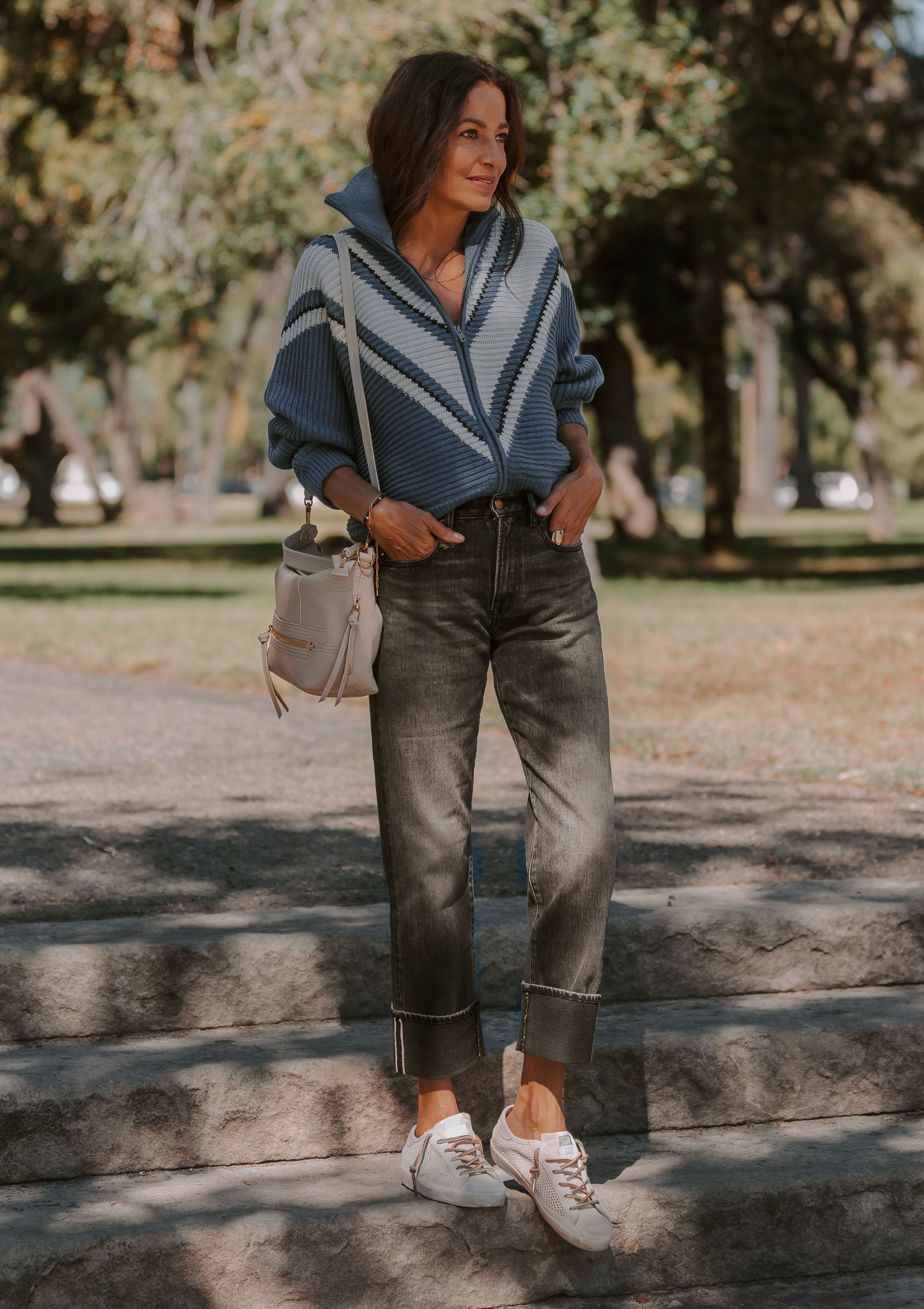 Jacquard Wool Sweater | Light Blue/Cream