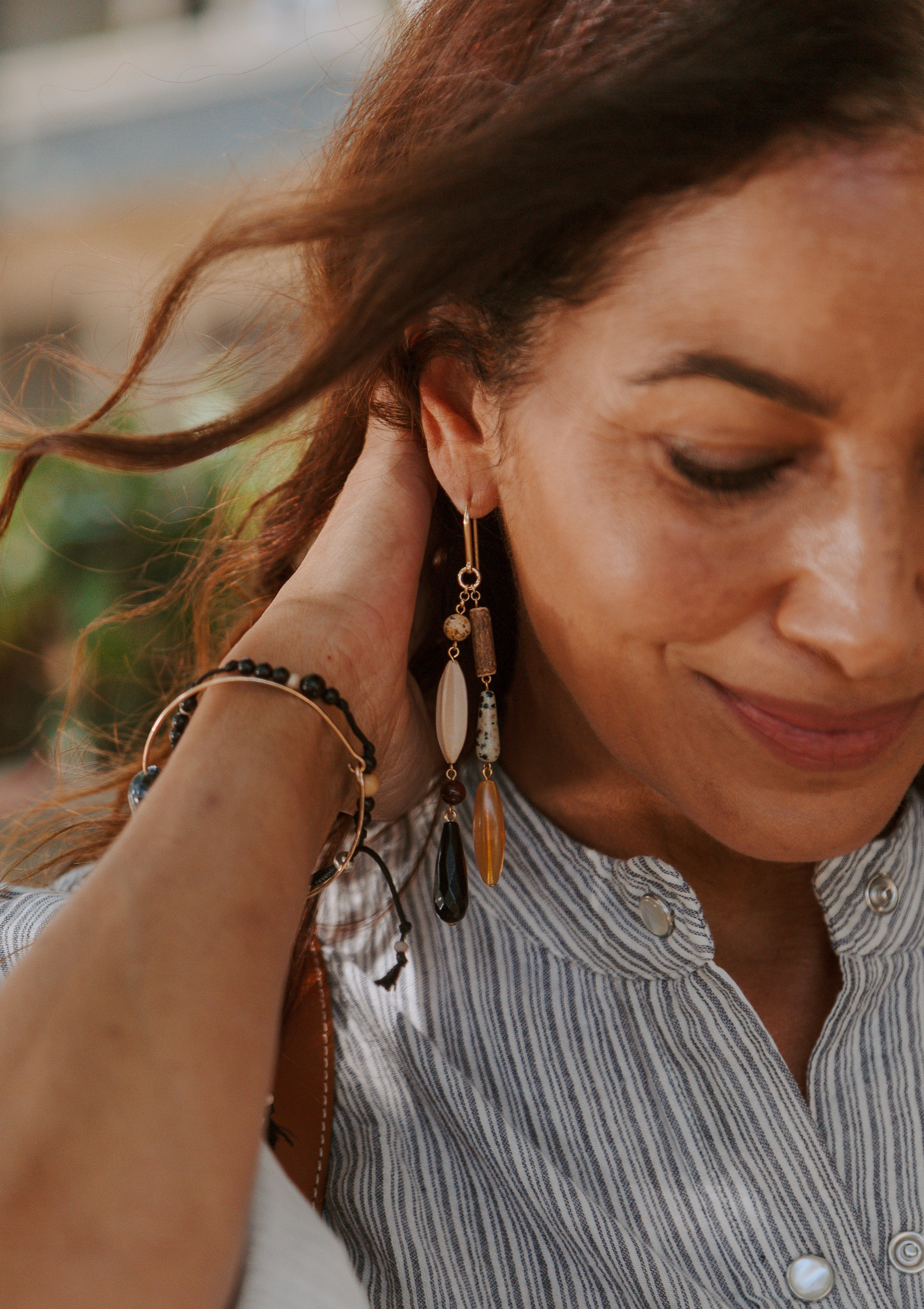 Wishful Knot, Zebra Wood Horn & Sterling Silver Drawstring Bracelet