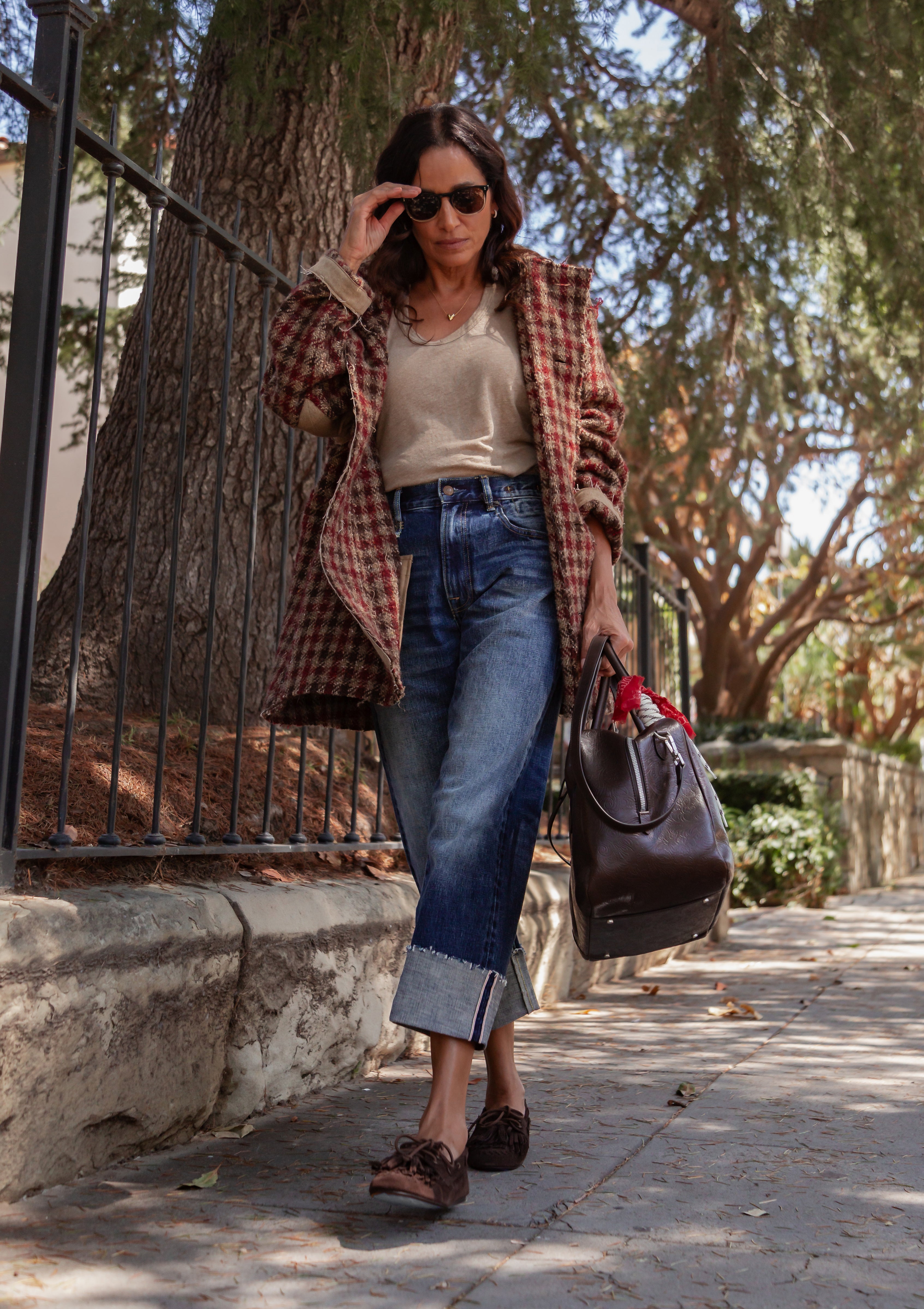 Oversized Hooded Jacket | Khaki Red Check