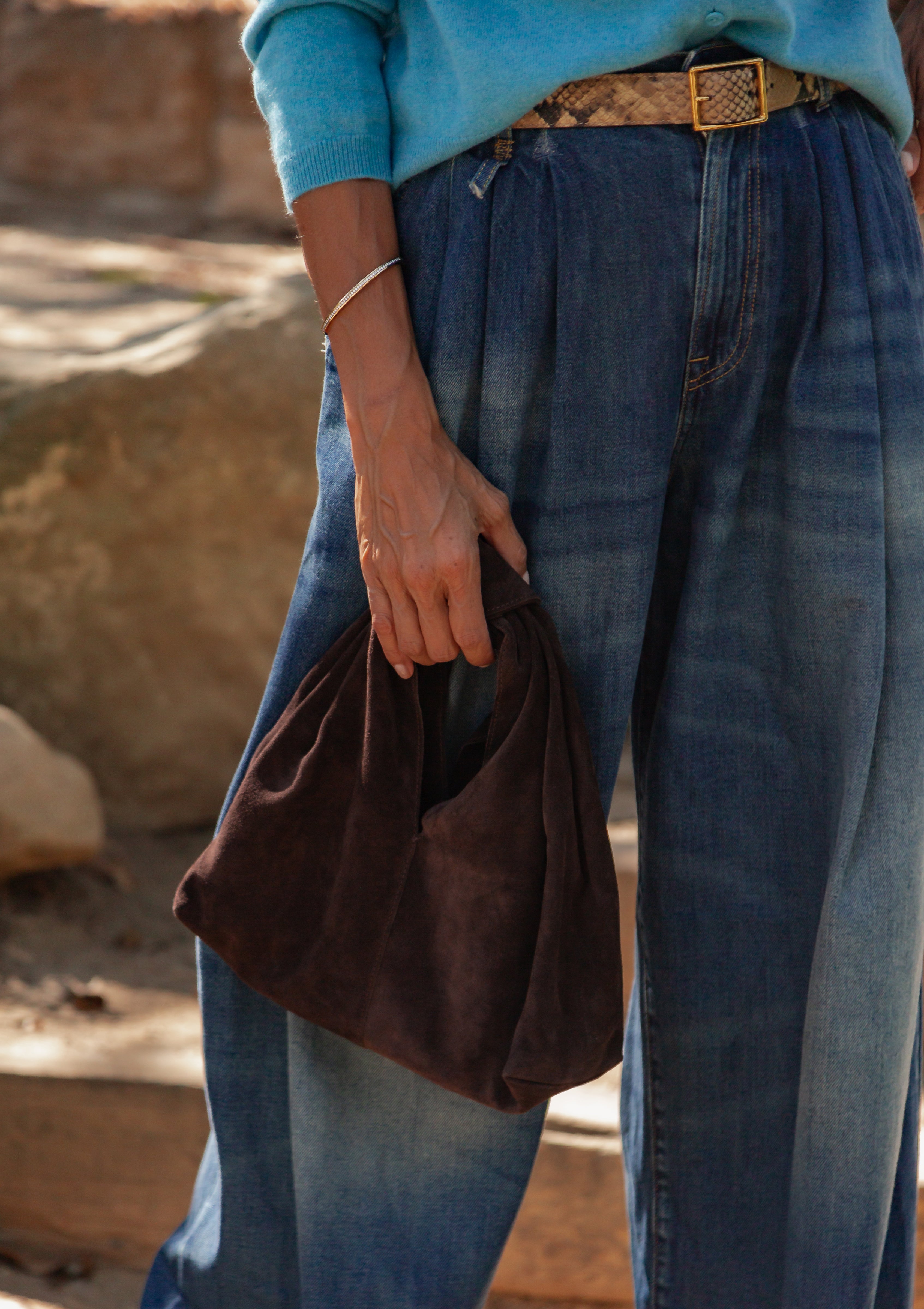 Helga Scarf Knot Clutch | Brown Suede