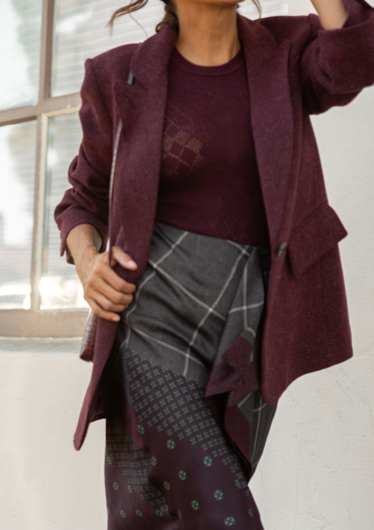 Jane Argyle Short Sleeve Sweater | Burgundy