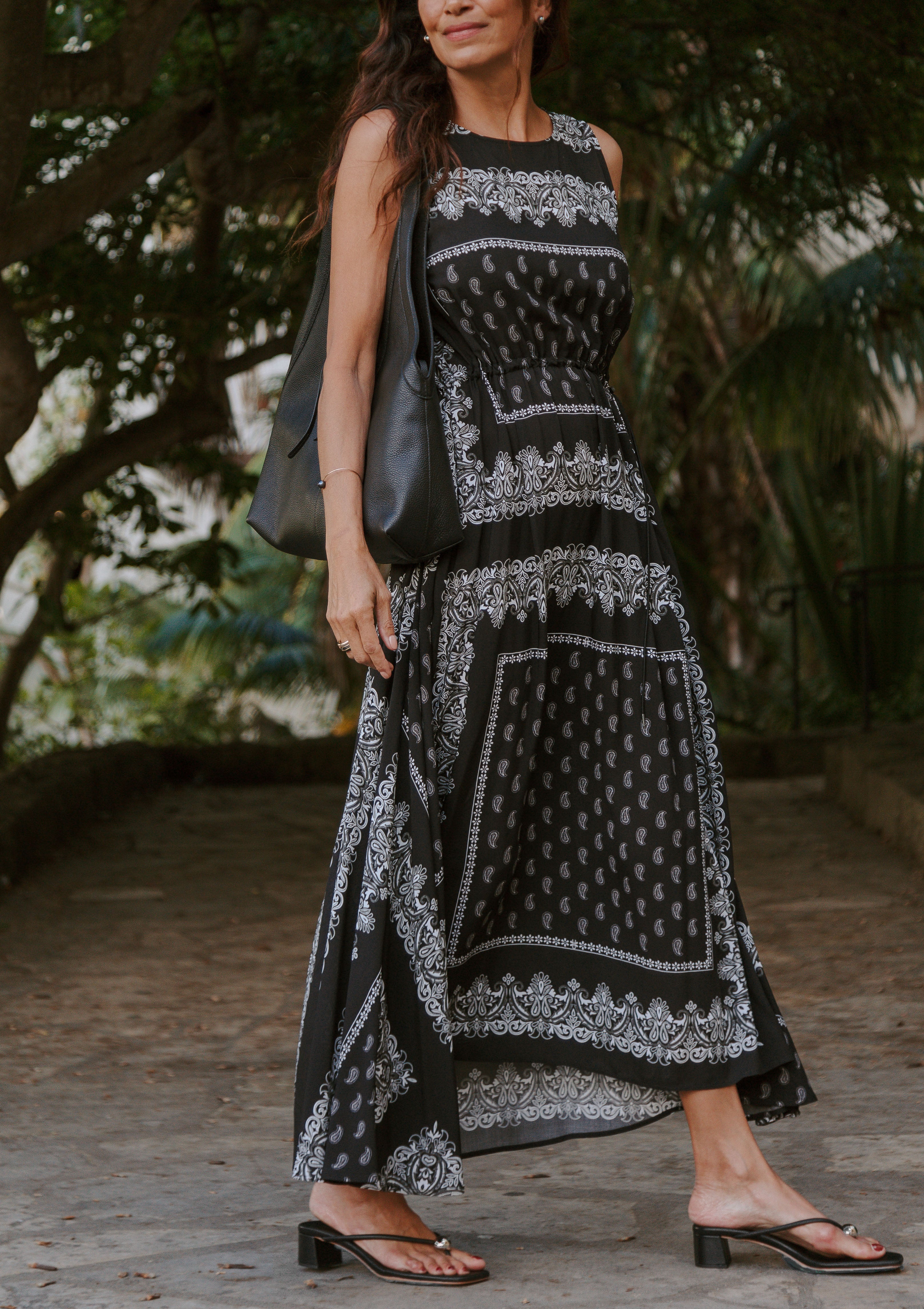 Drawstring Maxi Dress | Black Bandana