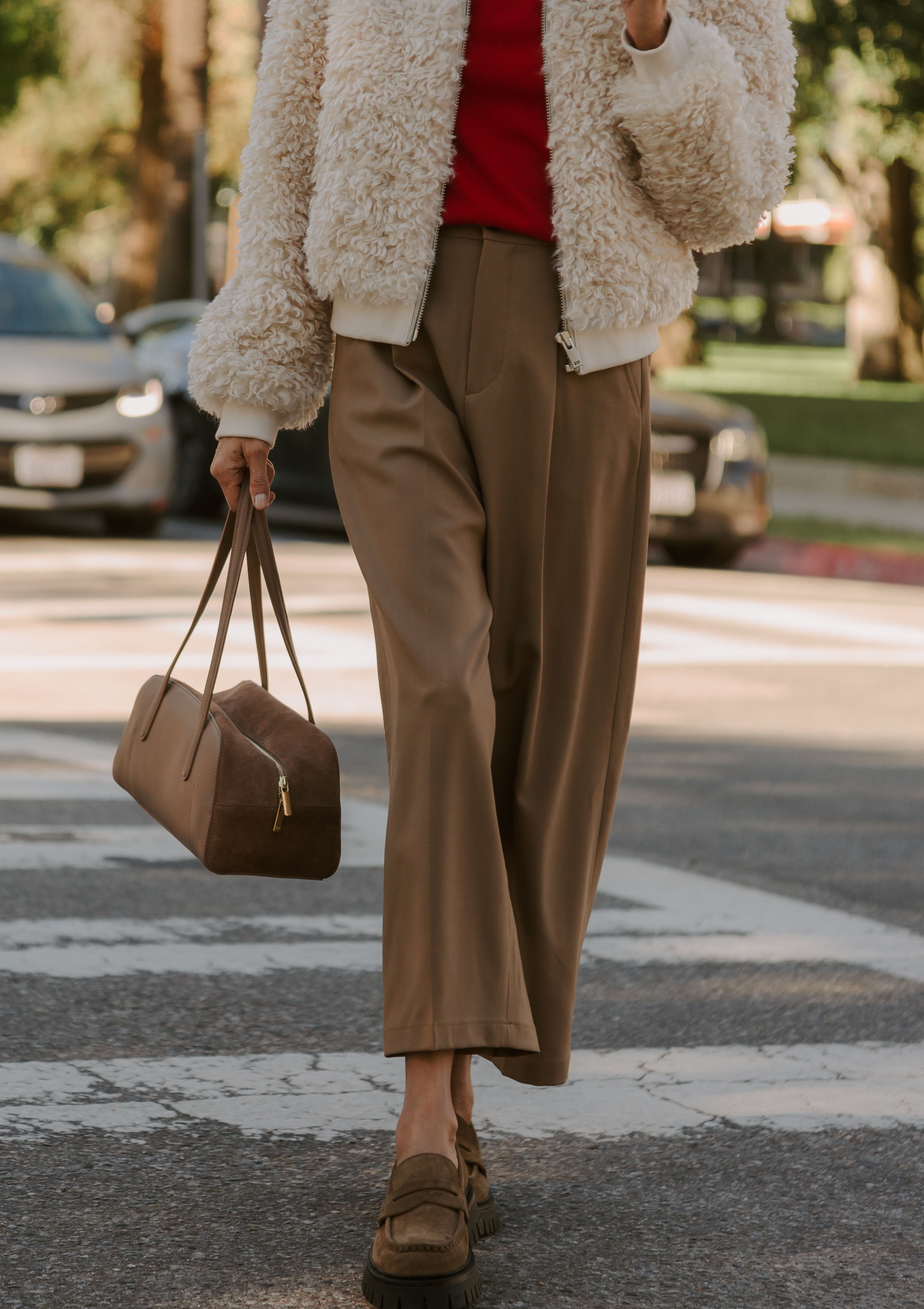 Pleat Front Crop Wide Leg | Caramel