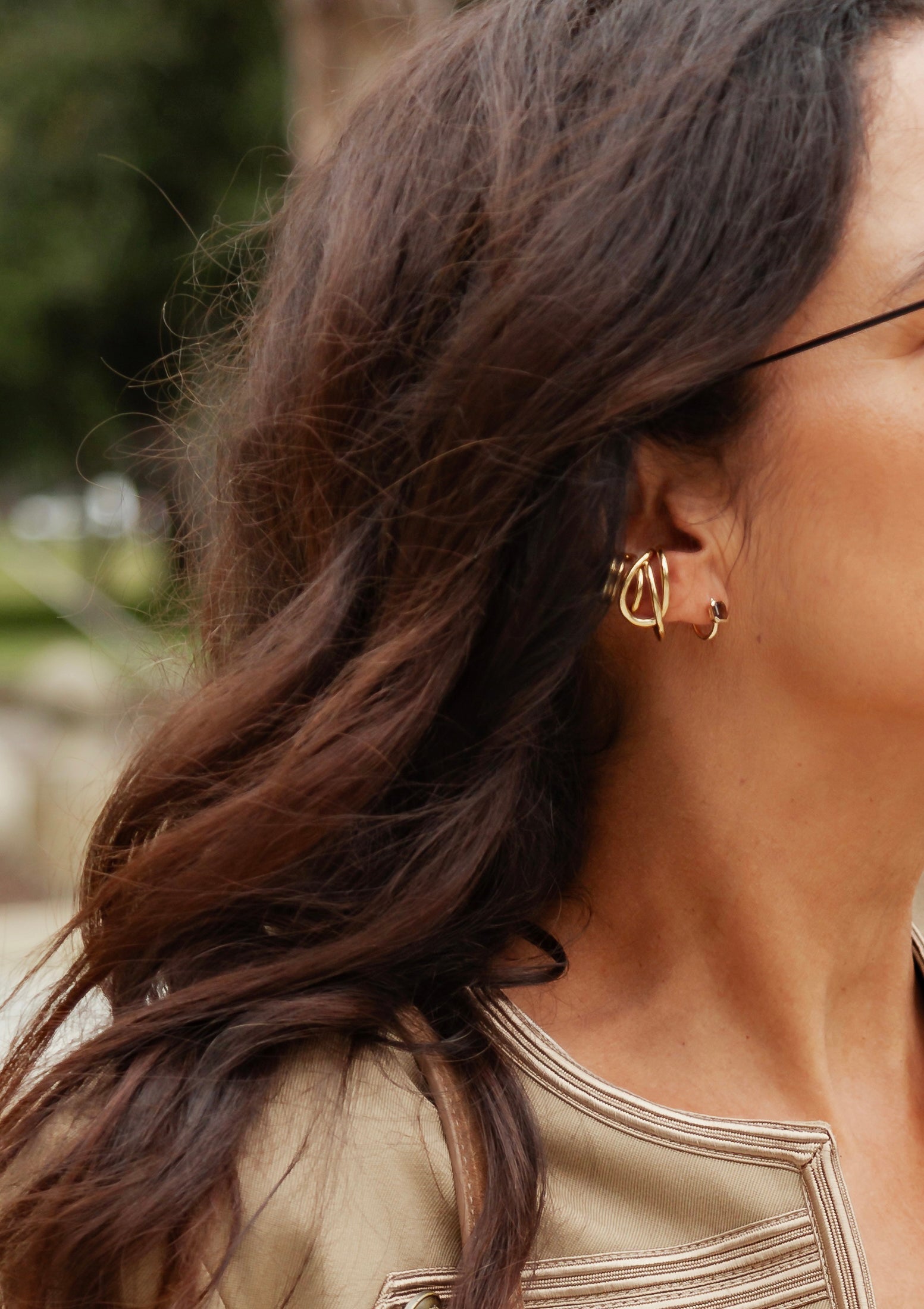Smokey Quartz Domino Huggie Hoops | Gold