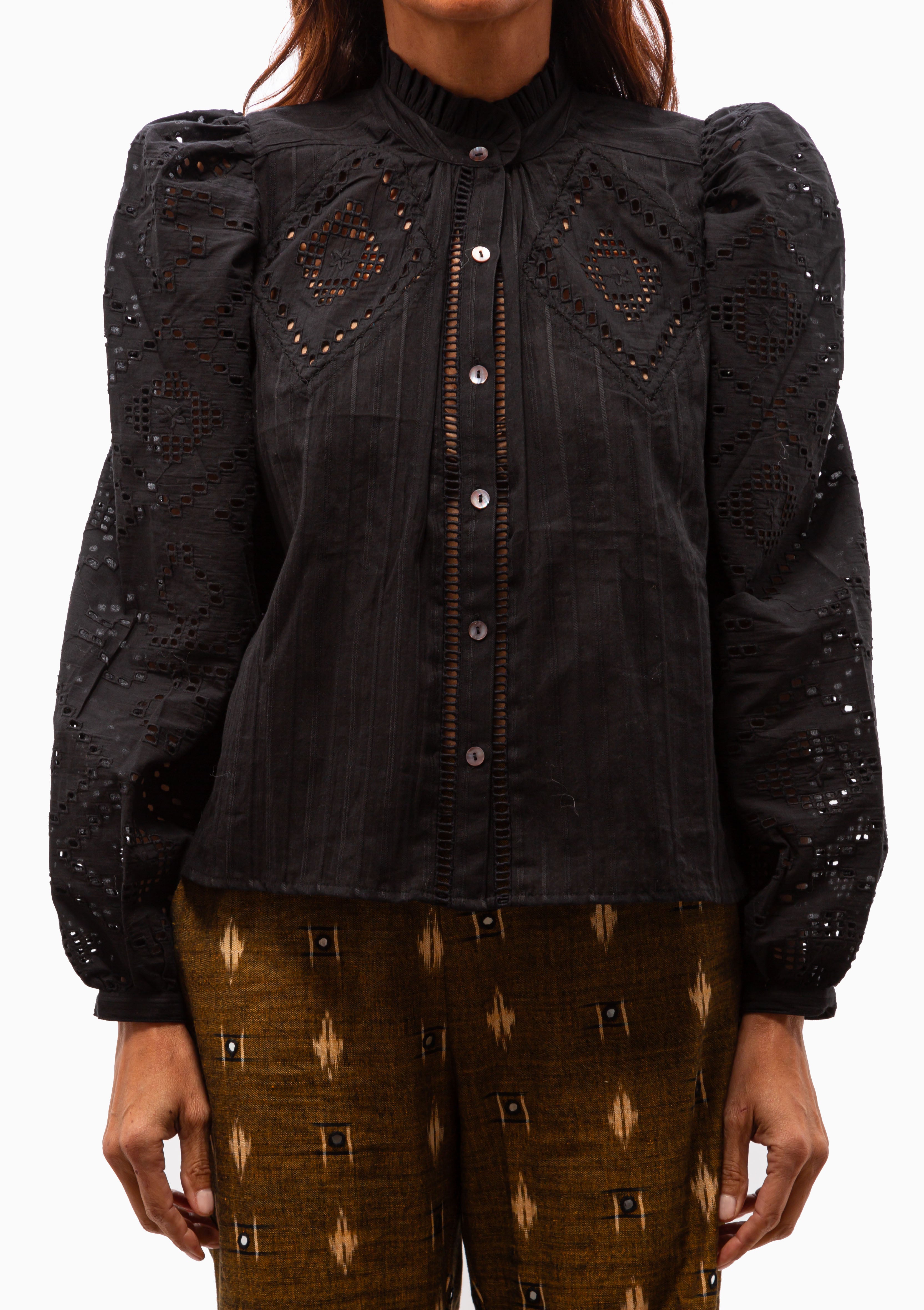 Annabel Ebony Eyelet Shirt | Black Ebony