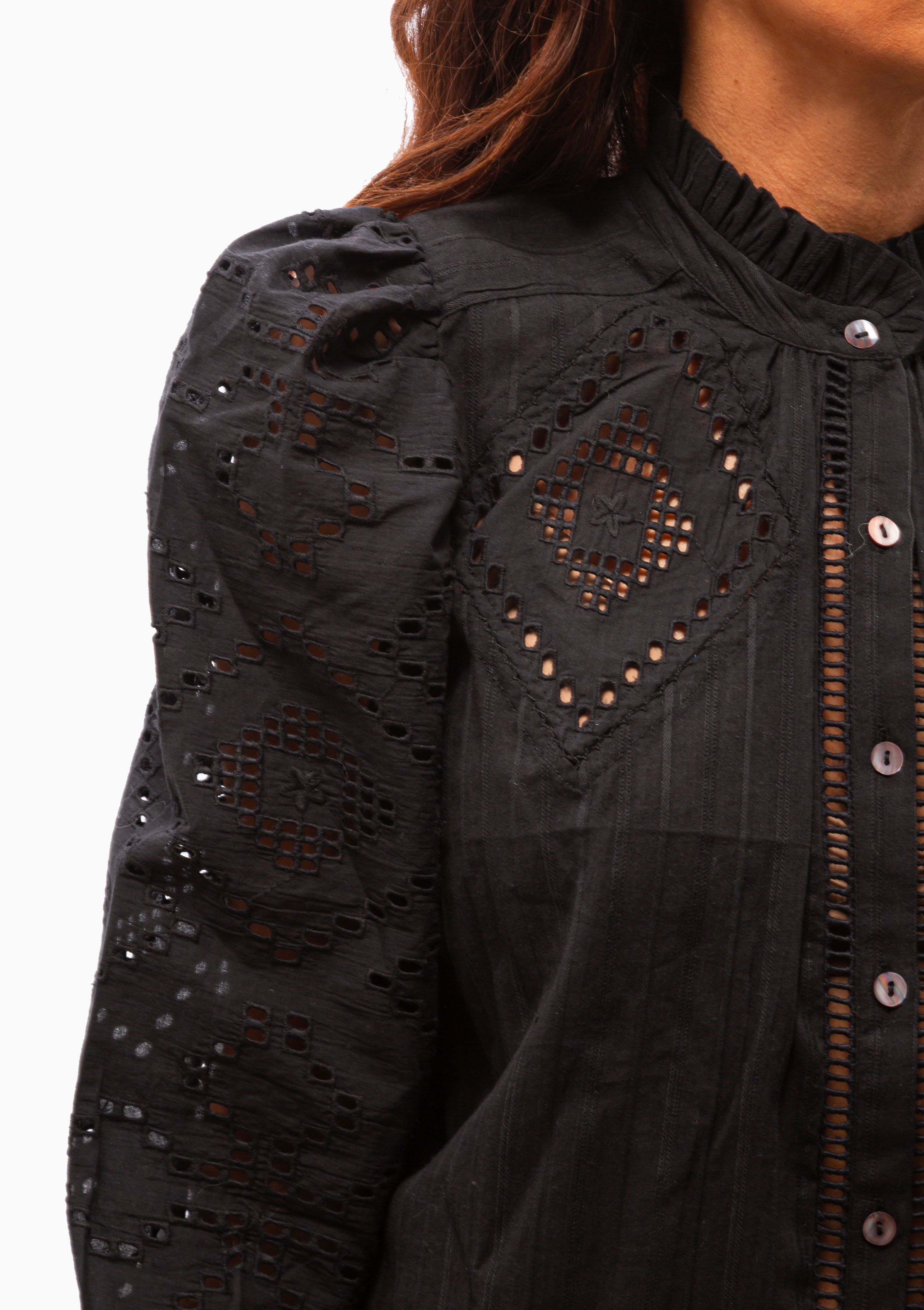 Annabel Ebony Eyelet Shirt | Black Ebony