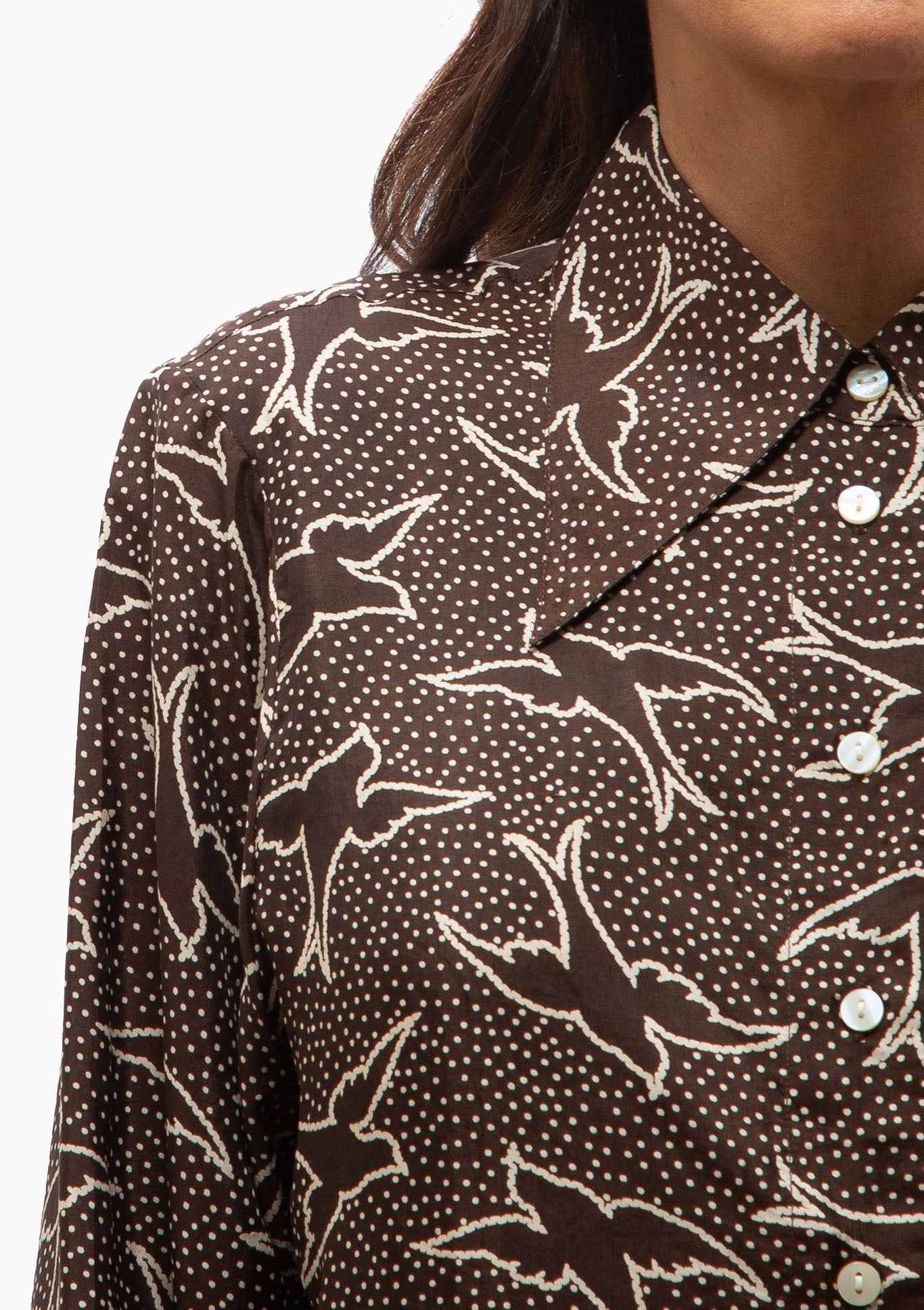 Dana Clove Swallow Silk Shirt | Dark Brown