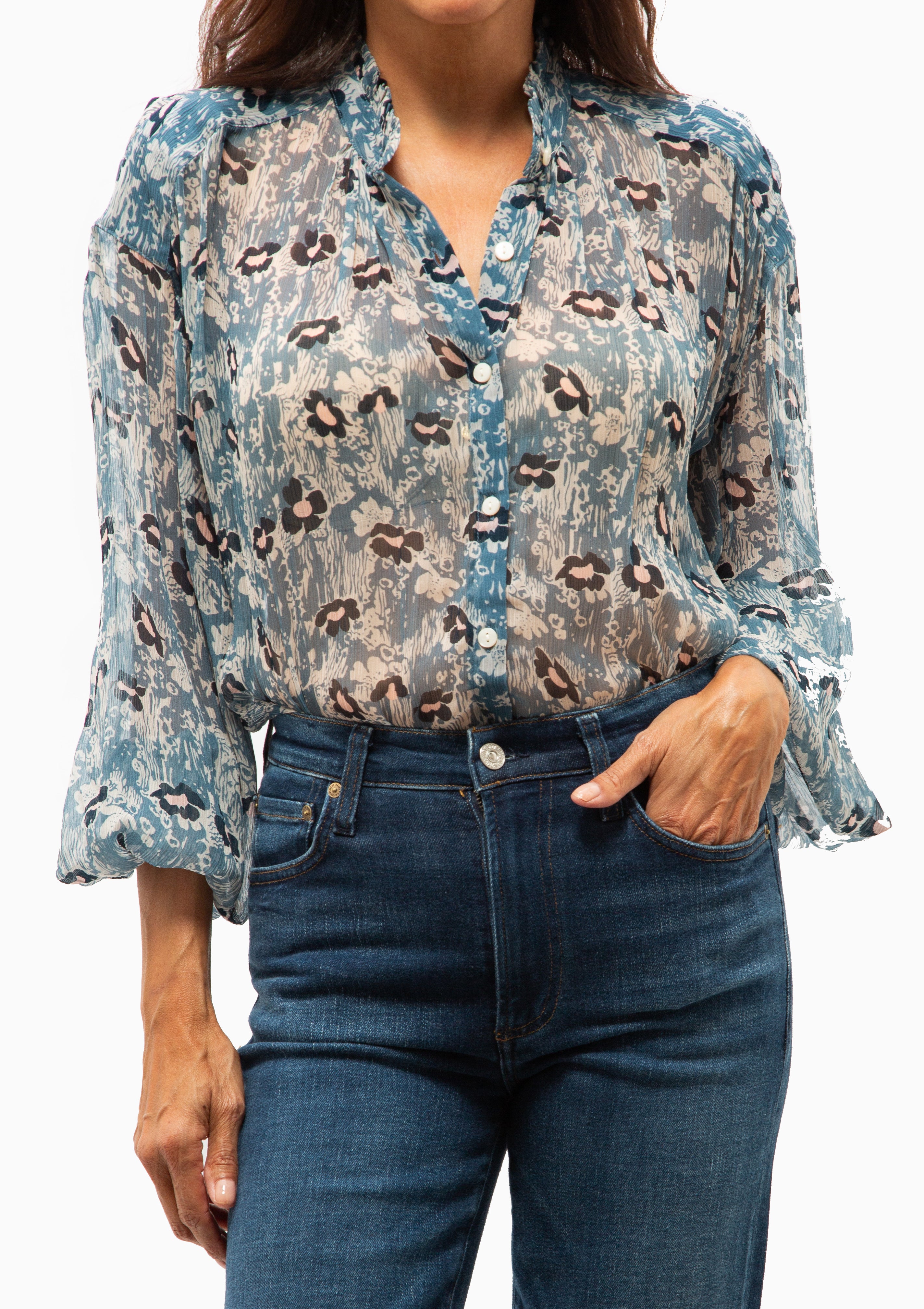 Poet Water Flower Blouse | Medium Blue