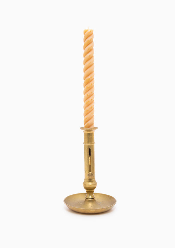 Antique English Brass Push-Up Candlestick | 7.5" Single