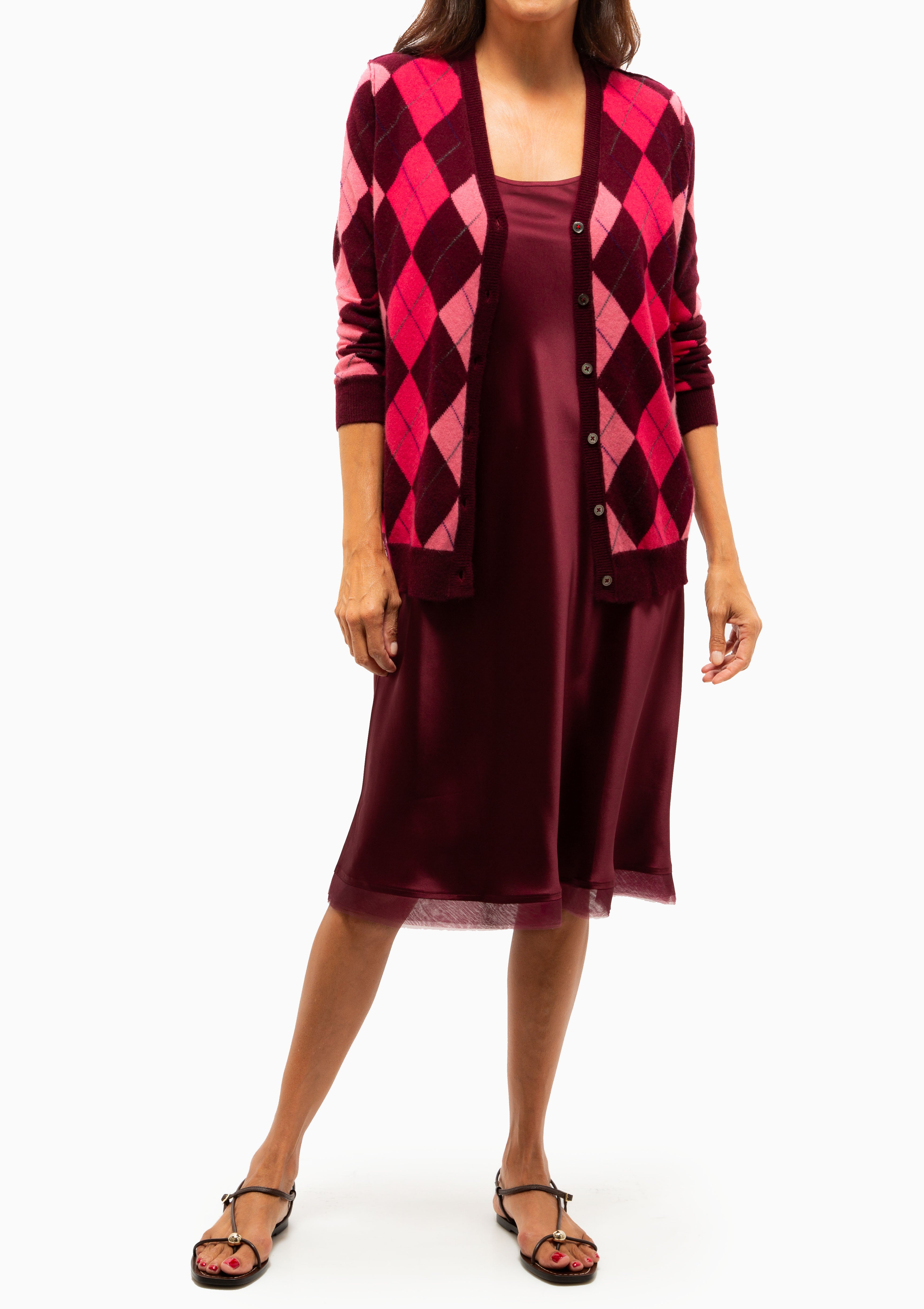 Argyle Cardigan | Bordeaux
