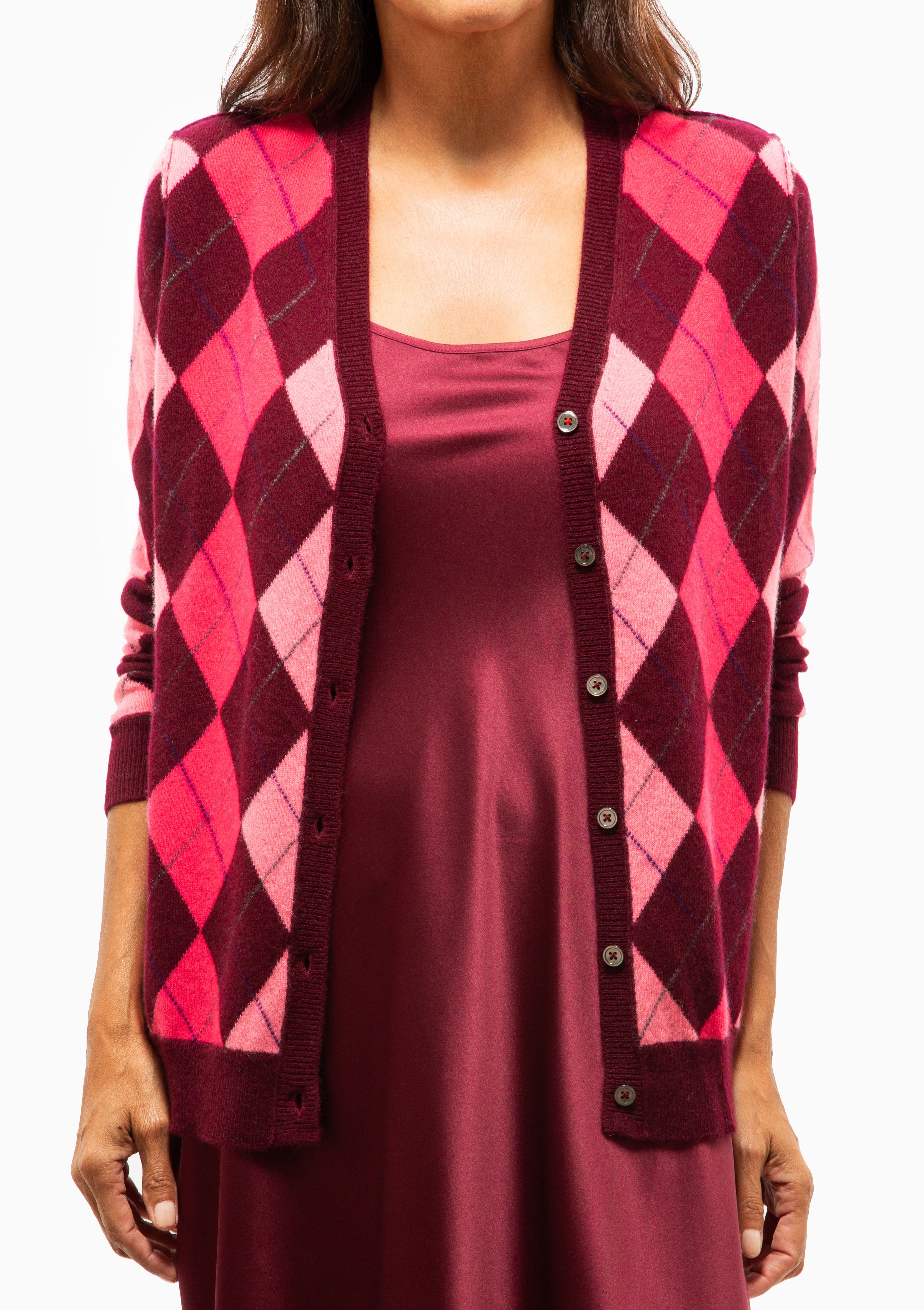 Argyle Cardigan | Bordeaux