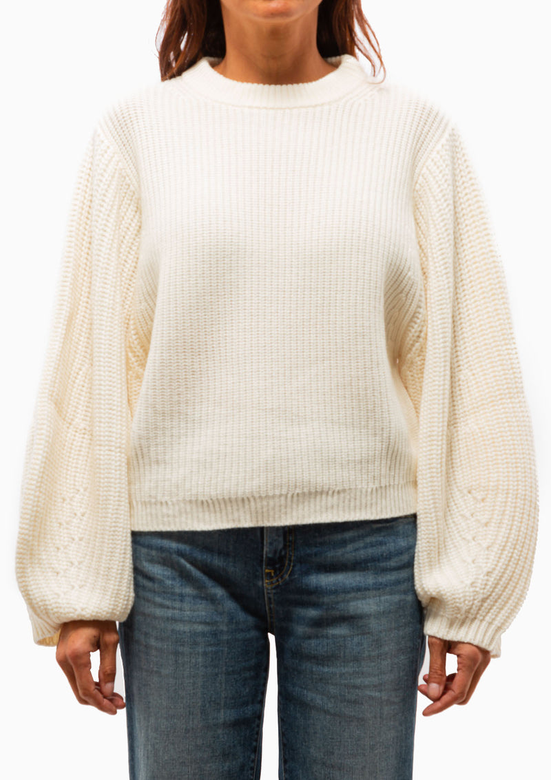 Balloon Sleeve Crew Neck | Mozzarella